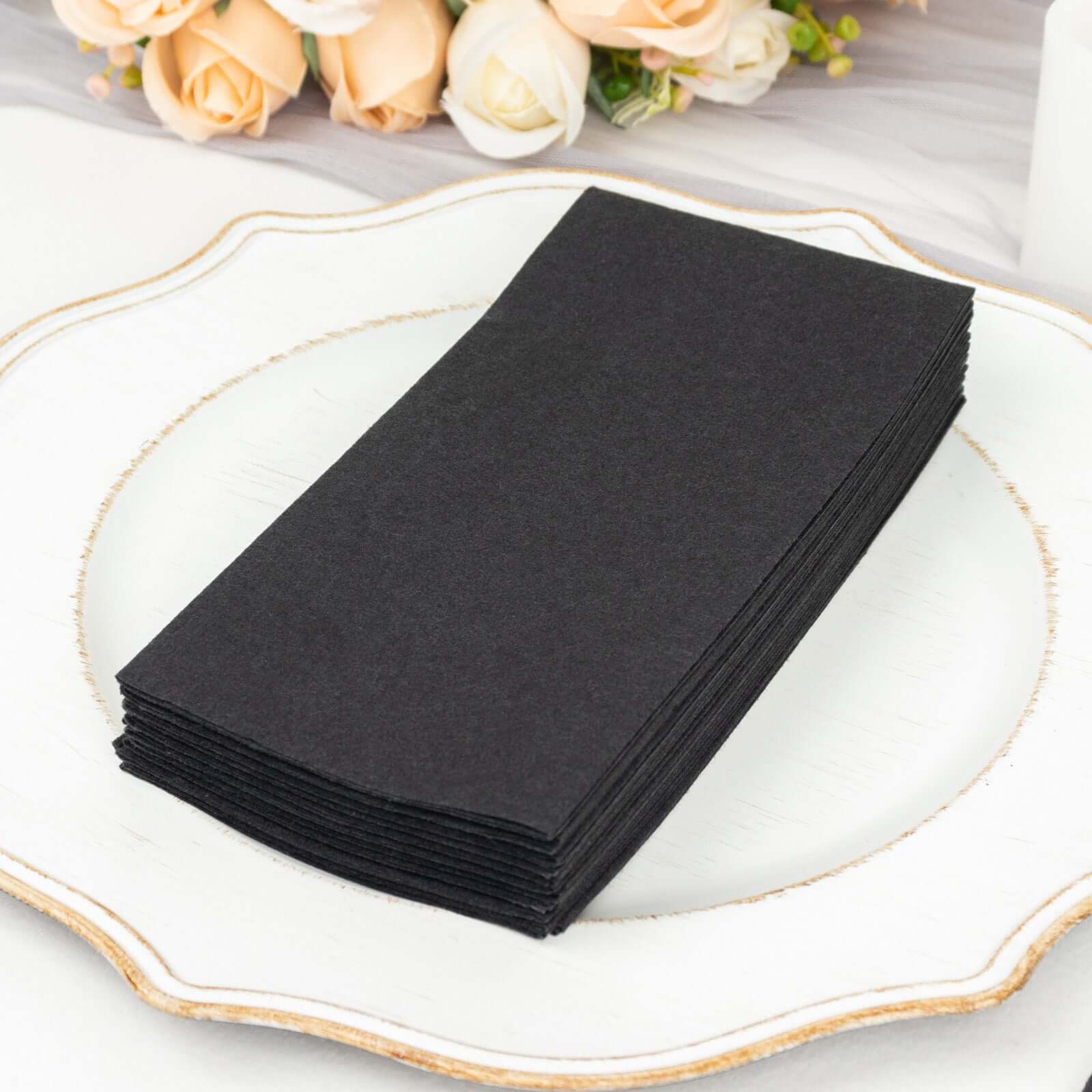 20-Pack Paper Linen-Like Napkins Black - Disposable Hygienic Airlaid Guest Towels 8.5x4