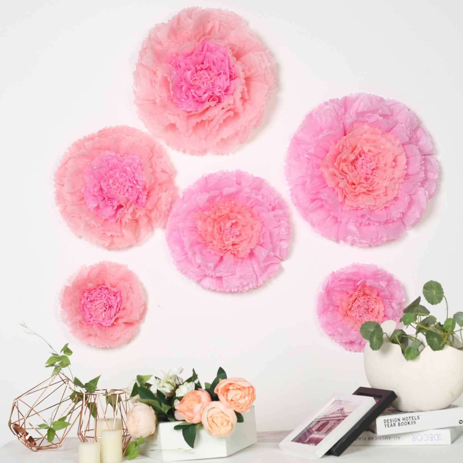 Set of 6 Blush Pink Carnation 3D Paper Flowers Wall Decor - 7,9,11