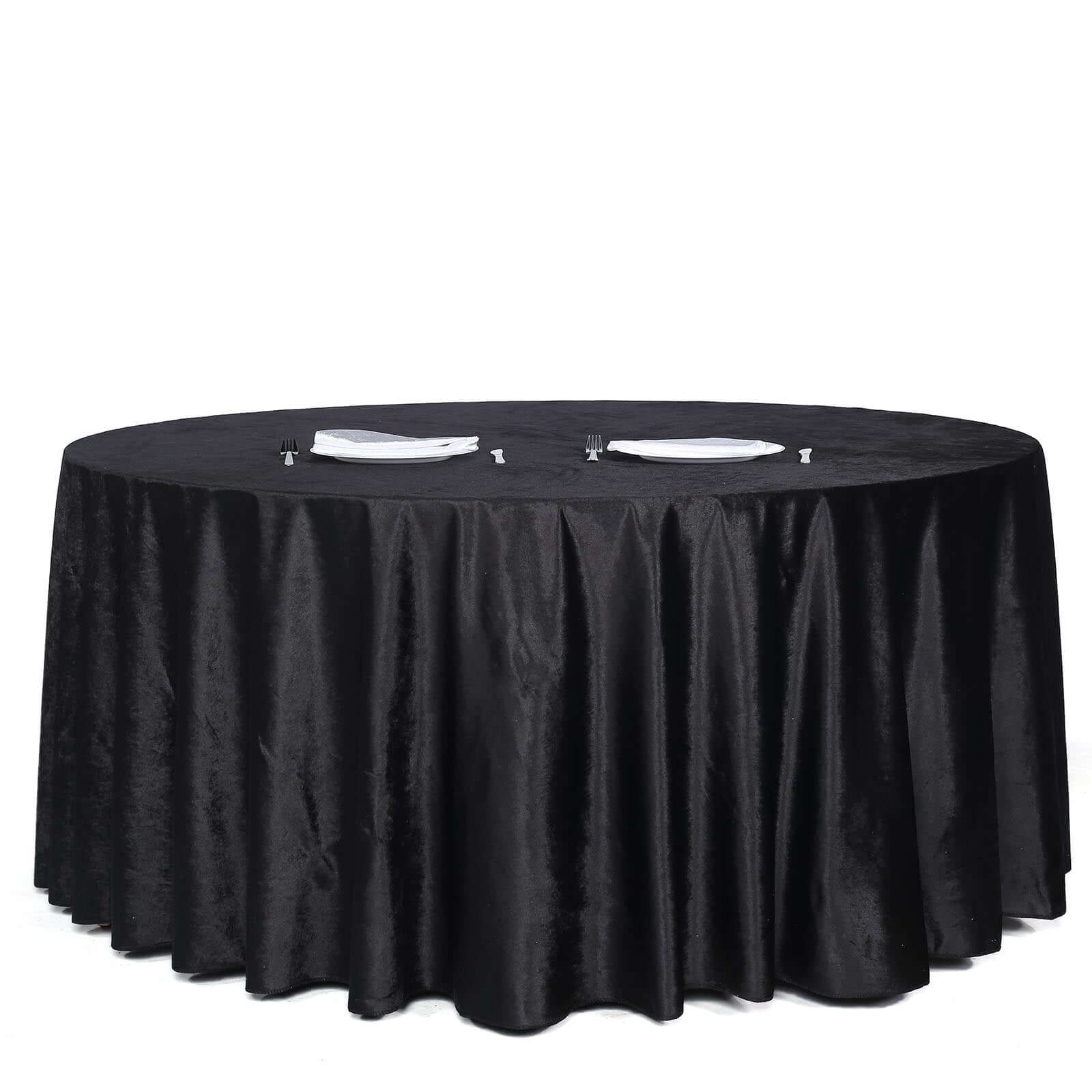 Premium Velvet 120 Round Tablecloth Black - Reusable Soft & Seamless Table Cover for Upscale Events