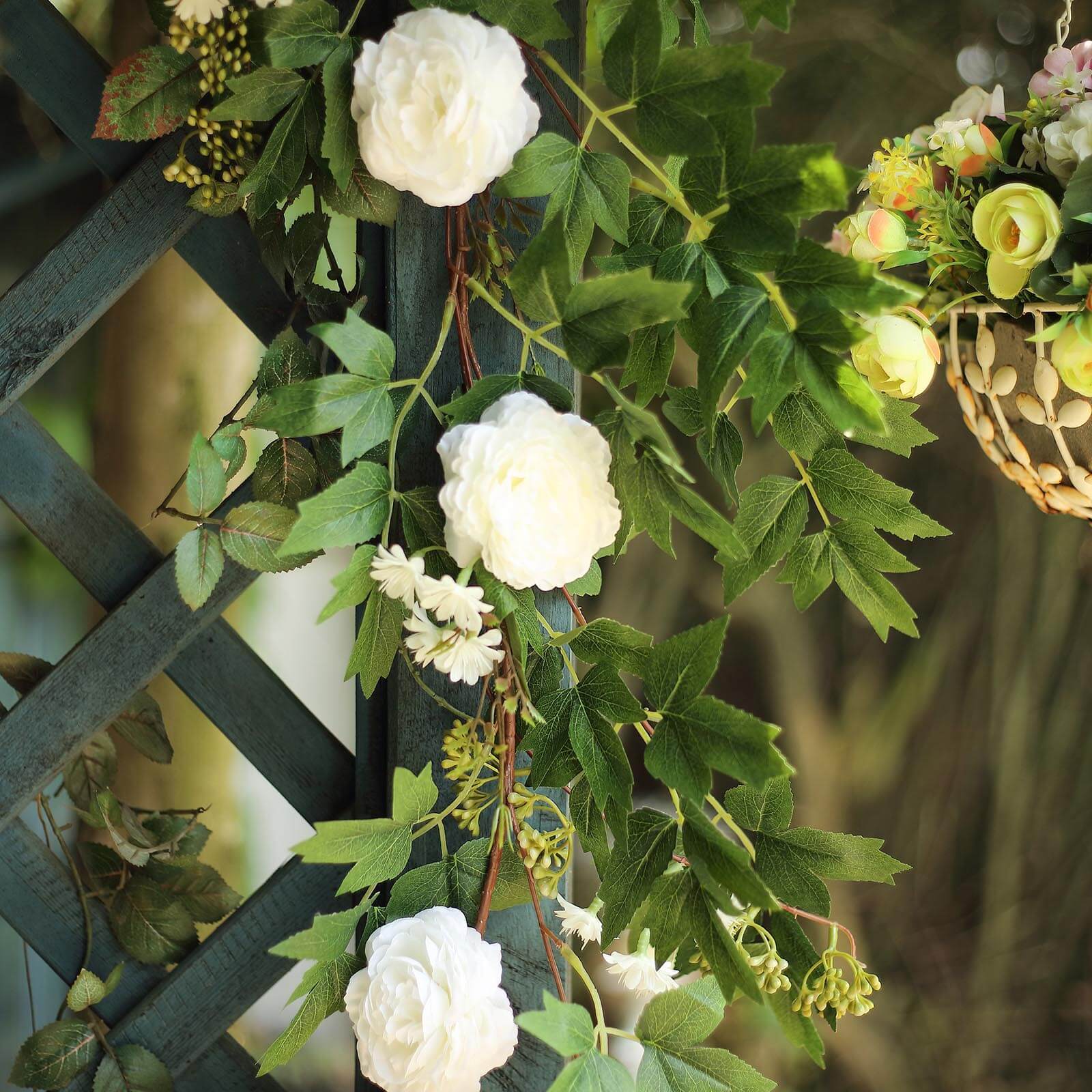 6ft White Artificial Silk Peony Foliage Hanging Flower Garland Vine