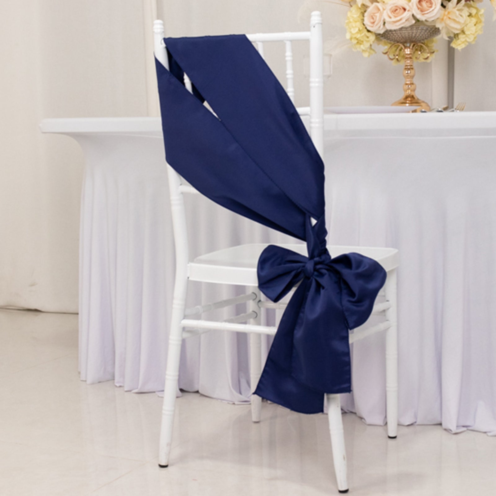 5 Pack Lamour Satin 6x106 Chair Sashes Navy Blue - Stylish Reusable Decorative Bows