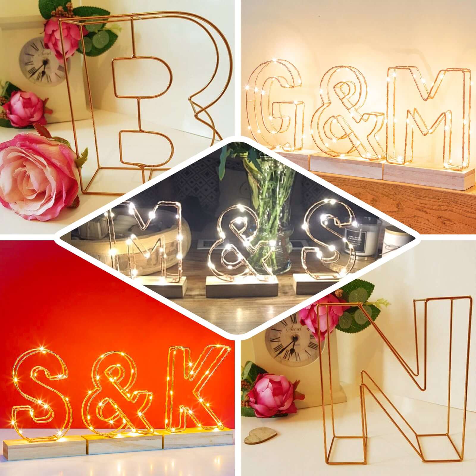 8 Tall Gold Freestanding 3D Decorative Wire Letter, Wedding Centerpiece - Q