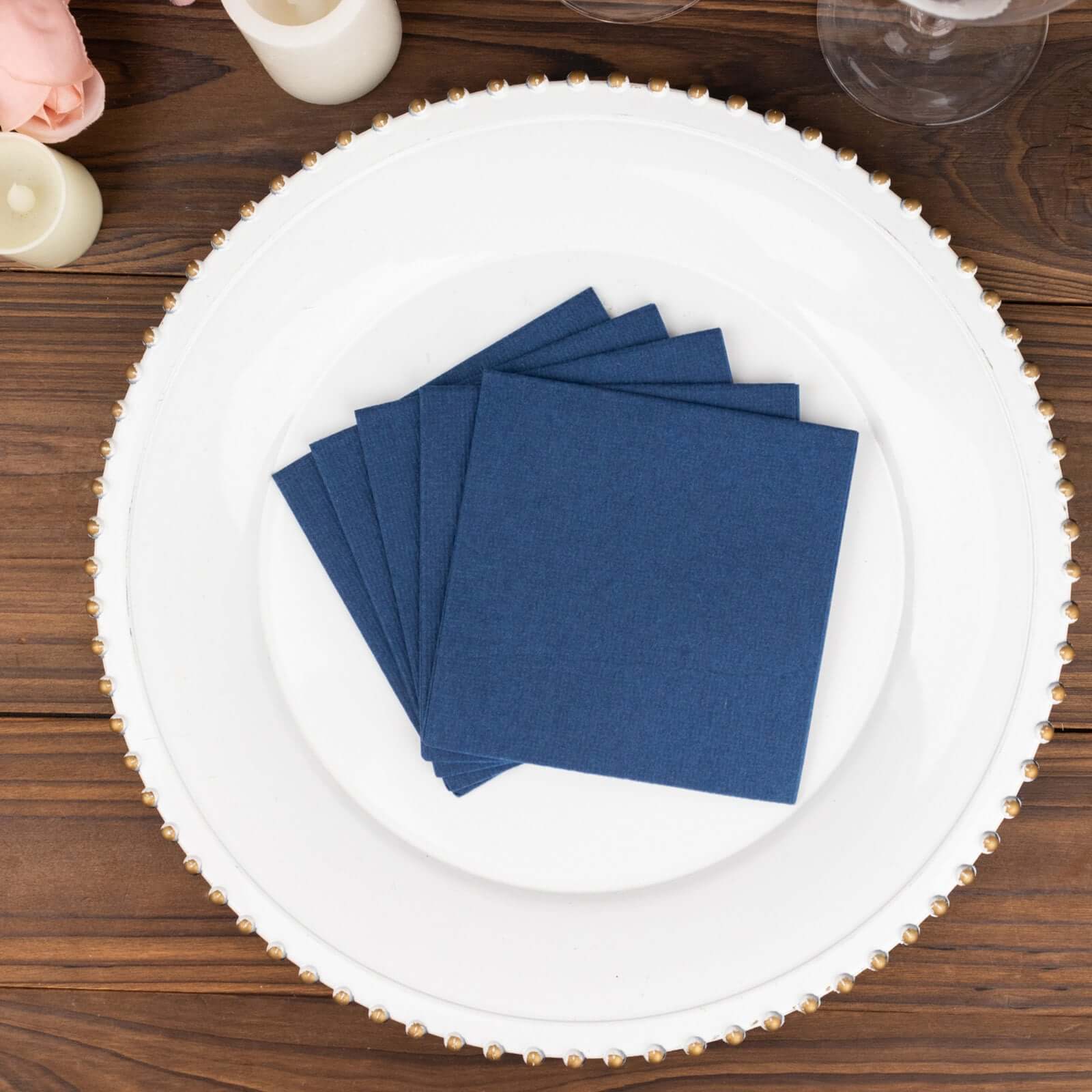 20-Pack Paper Linen-Like Cocktail Napkins Navy Blue - Disposable 5x5 Airlaid Soft Napkins