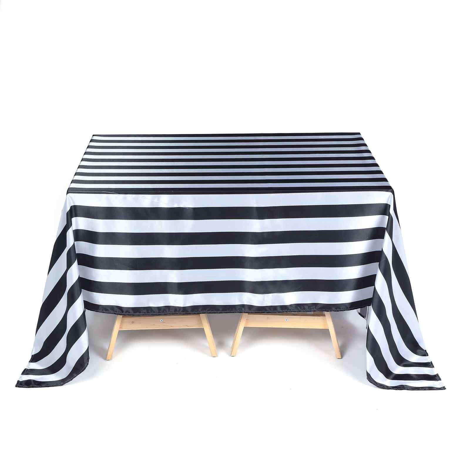 Satin 60x102 Rectangle Tablecloth Black/White - Stripe Design with Stylish Smooth Finish Table Cover