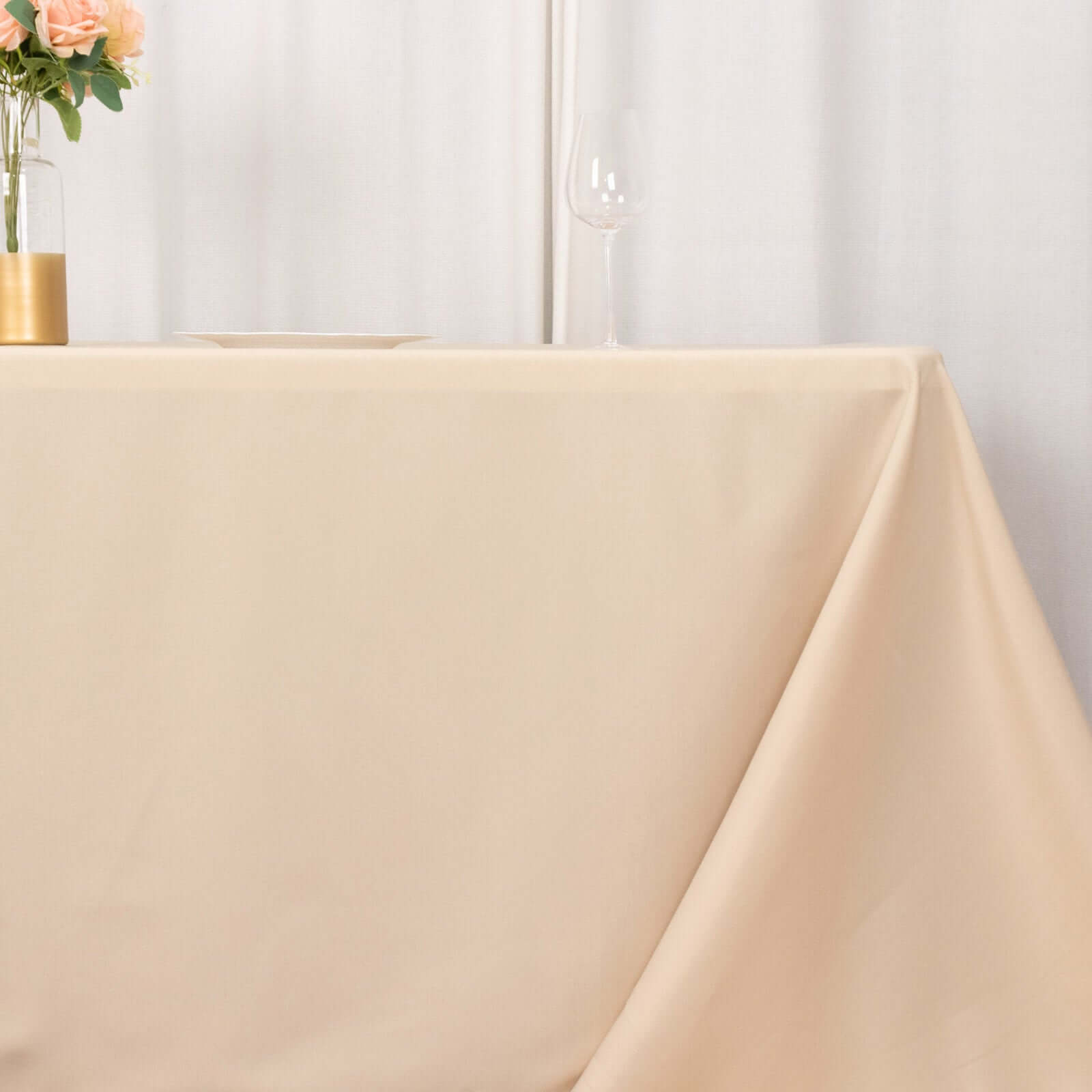 Premium Polyester 90x132 Rectangle Tablecloth Beige - Seamless 220GSM Stain-Resistant Table Cover