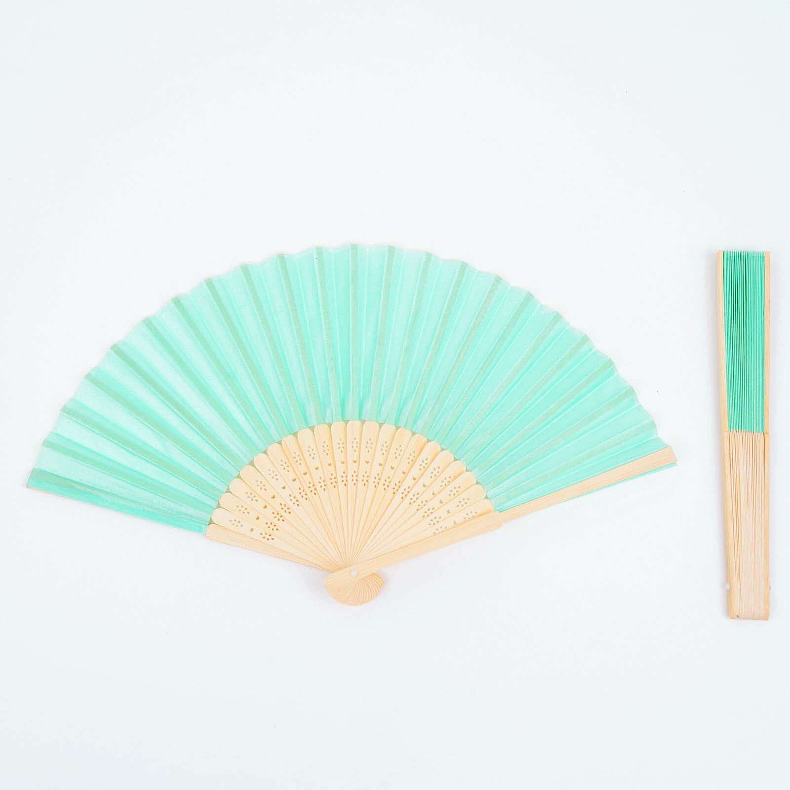 5 Pack Mint Asian Silk Folding Fans Party Favors, Oriental Folding Fan Favors