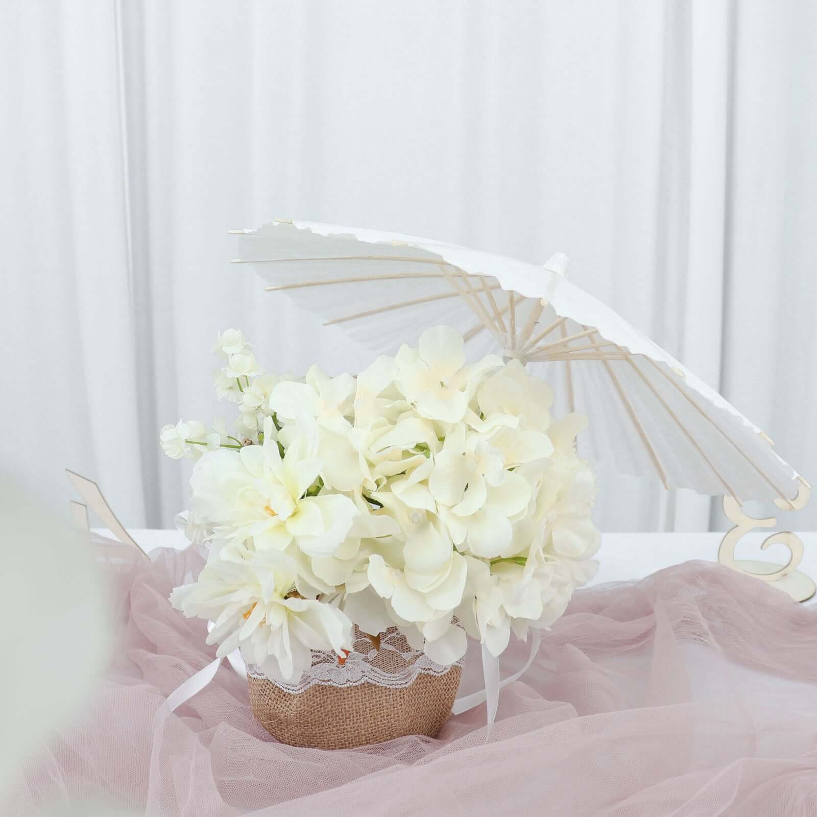 4-Pack Paper and Bamboo Parasol Umbrellas White - Decorative Centerpieces and Bridal Shower Photo Props 16