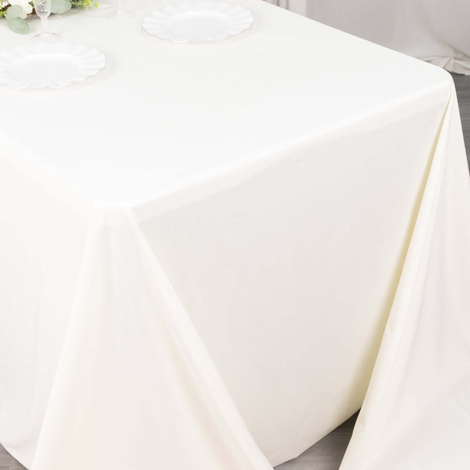 Premium Scuba Rectangular 90x156 Tablecloth Ivory - Wrinkle Free, Stain Resistant & Seamless Table Cover