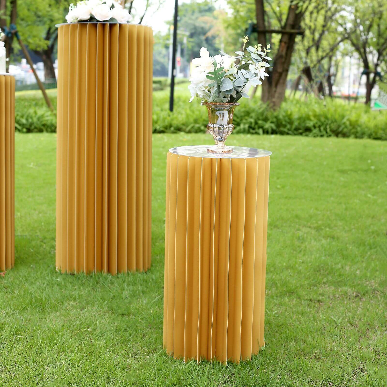 24 Gold Cylinder Display Column Stand, Pillar Pedestal Stand With Top Plate