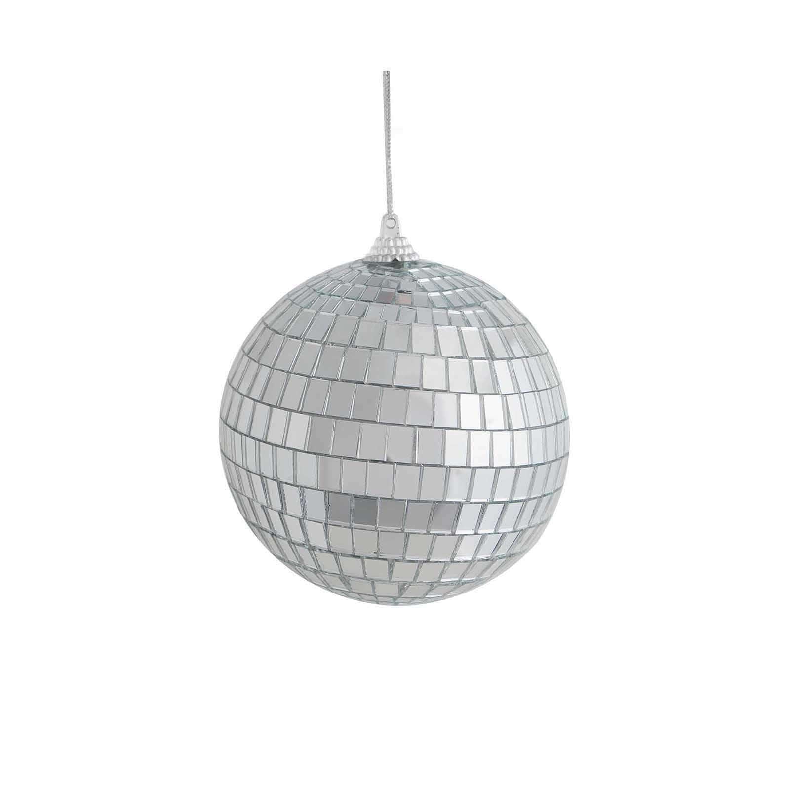 4 Pack 4 Silver Foam Disco Mirror Ball With Hanging Strings, Holiday Christmas Ornaments