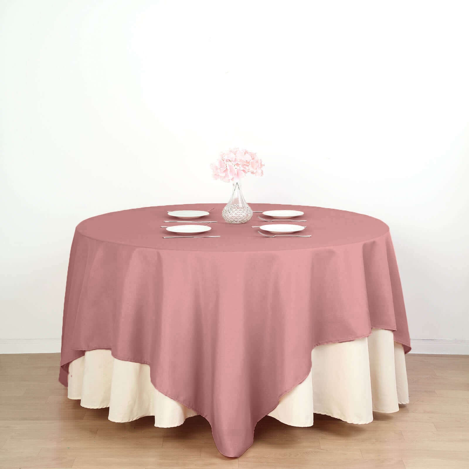 Polyester 90x90 Table Overlay Square Tablecloth Dusty Rose - Wrinkle-Resistant & Durable Table Cover