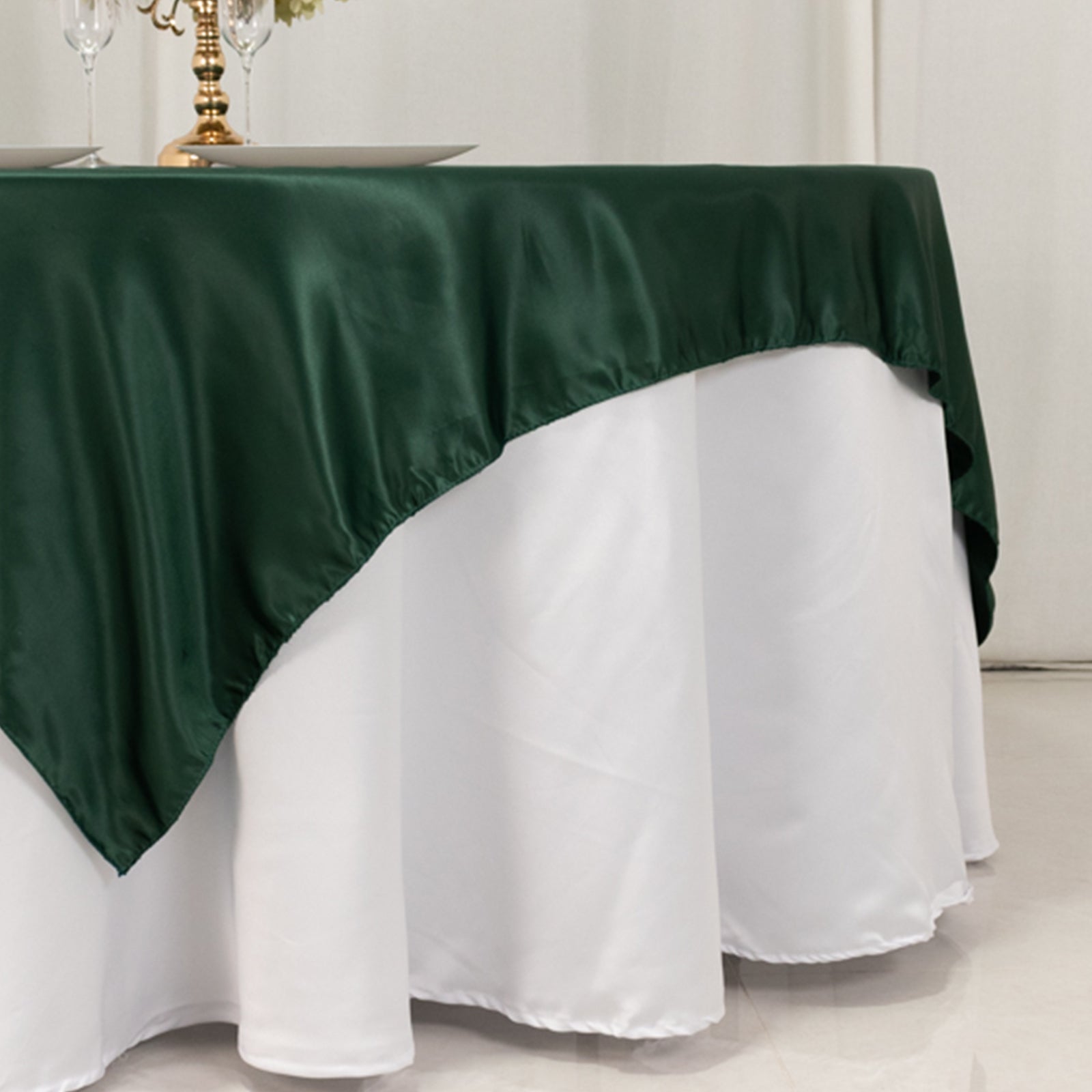 Lamour Satin 72x72 Table Overlay Square Tablecloth Hunter Emerald Green - Smooth Finish Table Topper