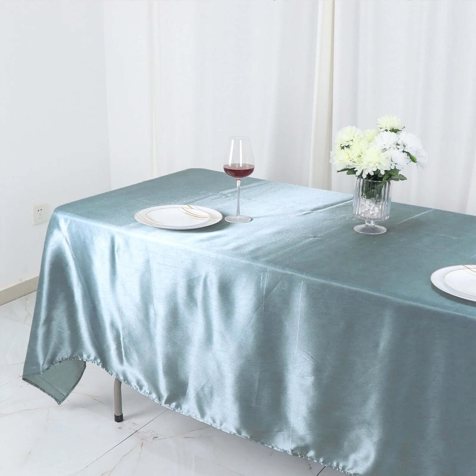 Satin Rectangular 60x102 Tablecloth Dusty Blue - Smooth and Lustrous Table Cover