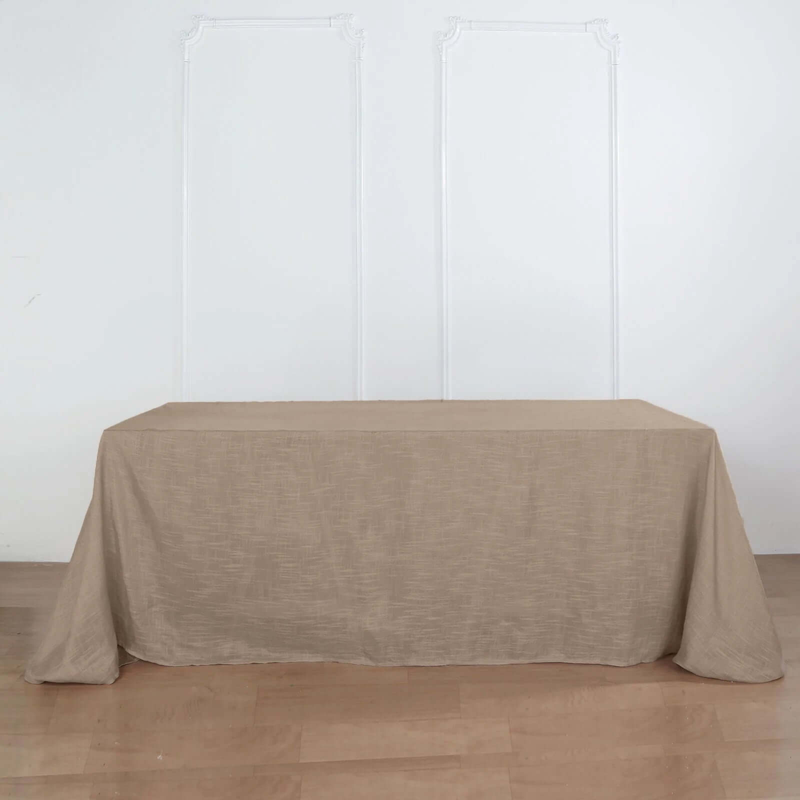 Faux Linen 90x132 Rectangular Tablecloth Taupe - Slubby Texture Wrinkle-Resistant Seamless Table Cover