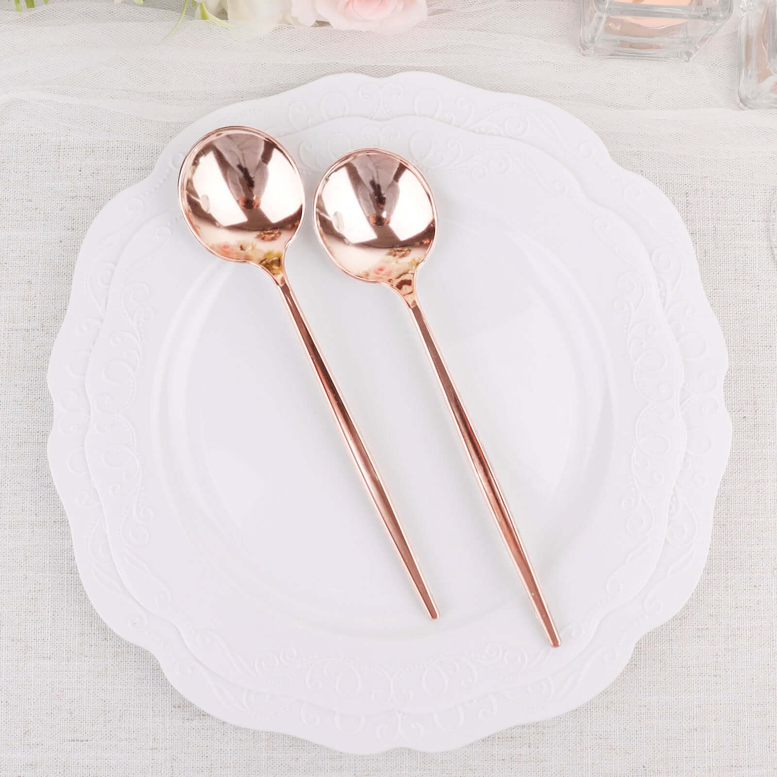 24-Pack Plastic Spoons Glossy Rose Gold - Premium Heavy Duty Disposable Silverware 8