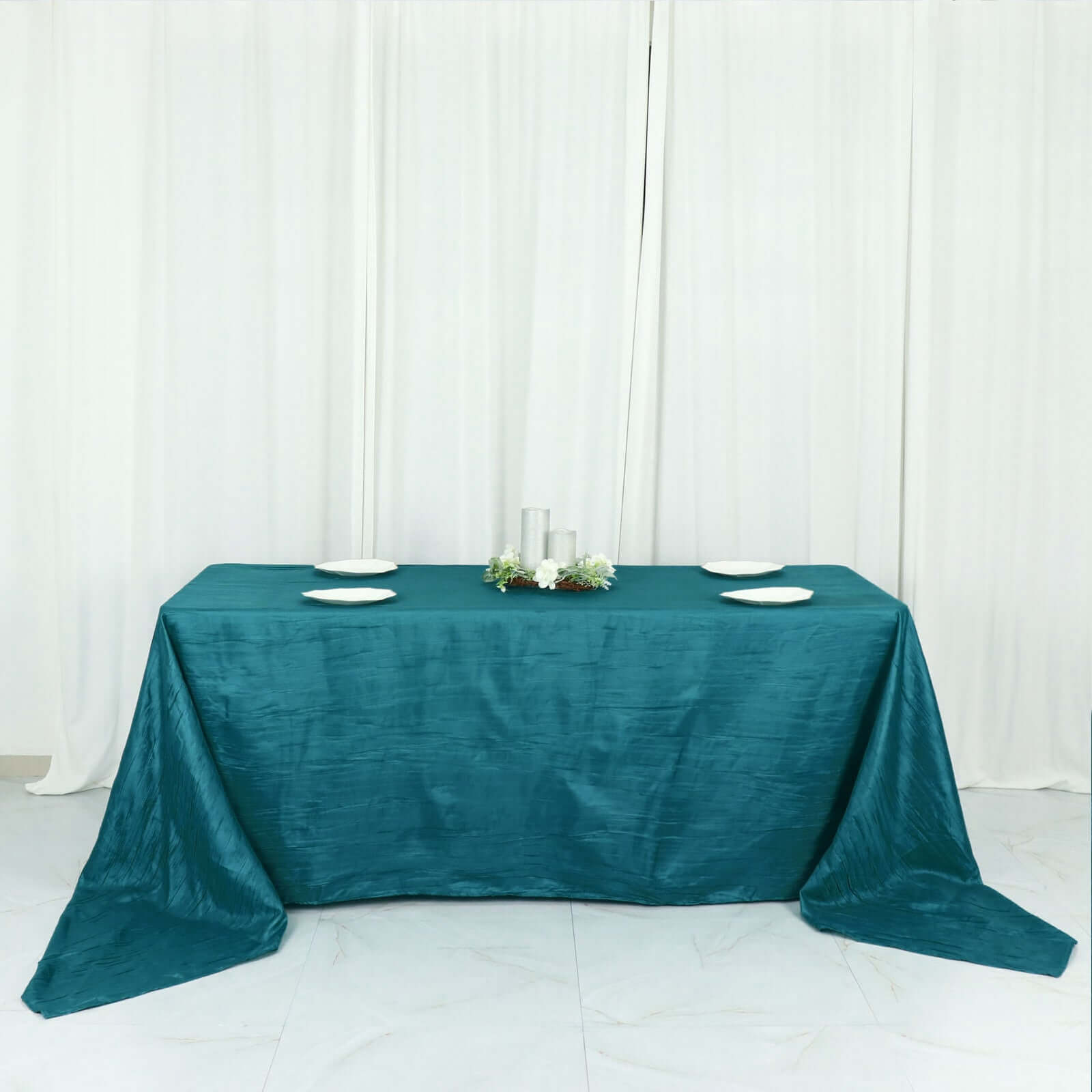 Taffeta 90x156 Rectangle Tablecloth Teal - Accordion Crinkle Seamless Table Cover