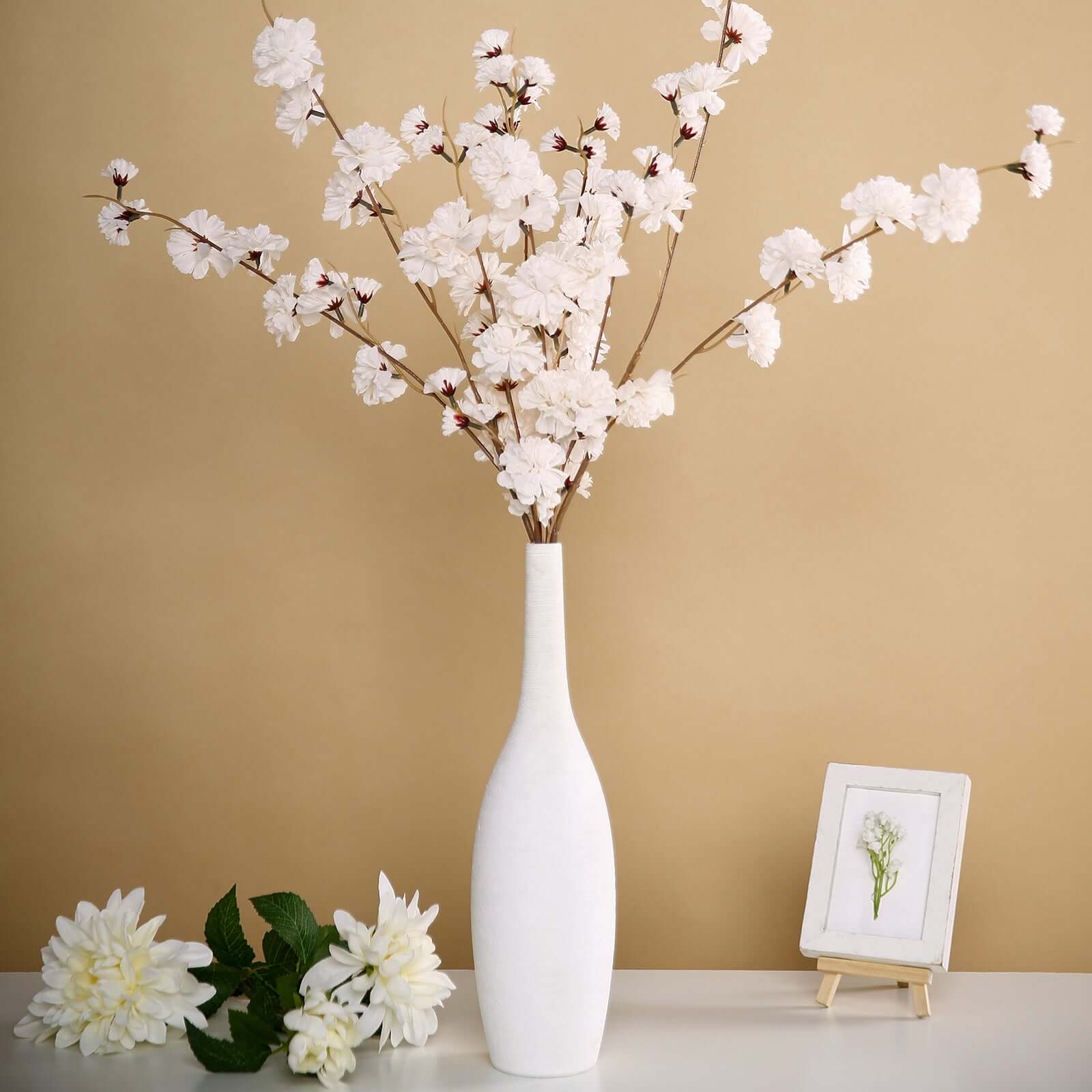 2 Branches 42 Tall Ivory Artificial Silk Carnation Flower Stems