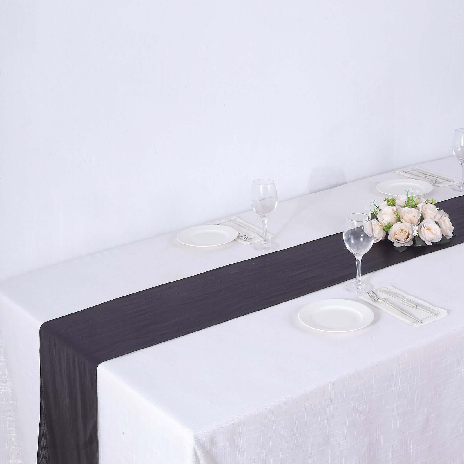 Polyester 12x108 Table Runner Black Shimmer Sequin Dots - Wrinkle-Free Finish Table Linen