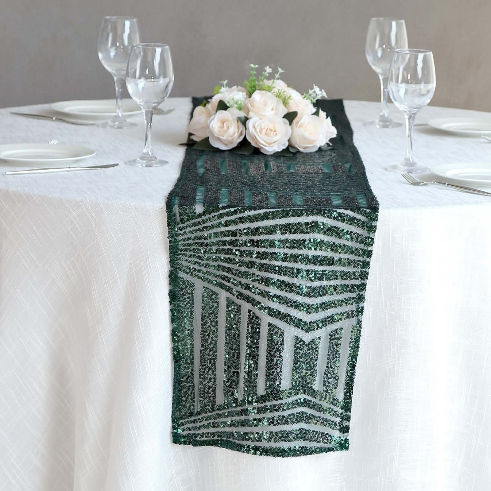 Sequin 12x108 Table Runner Hunter Emerald Green - Diamond Glitz Design