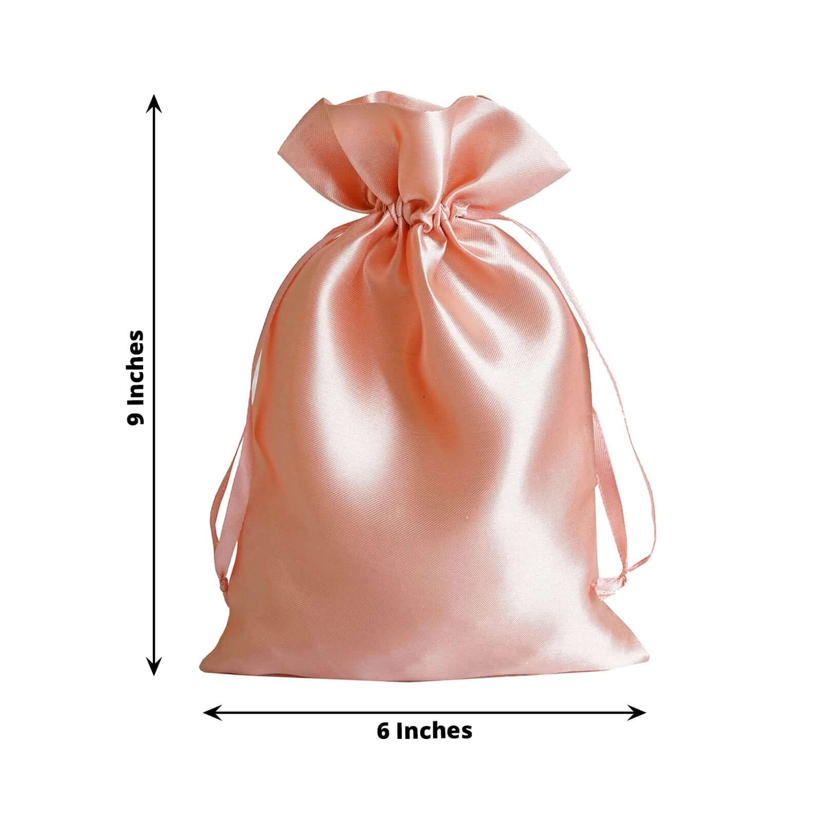 12 Pack 6x9 Dusty Rose Satin Wedding Party Favor Bags, Drawstring Pouch Gift Bags