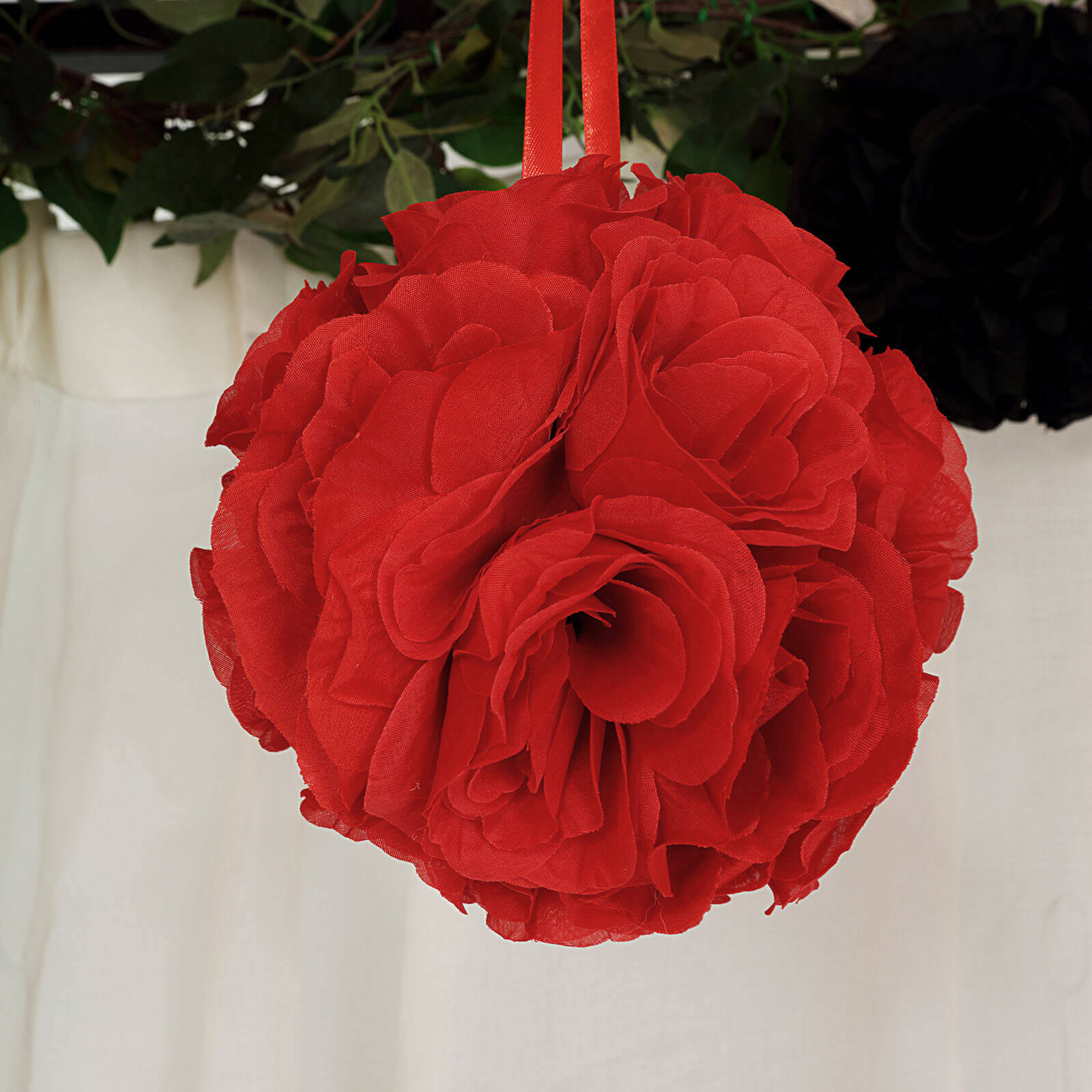 2 Pack 7 Red Artificial Silk Rose Kissing Ball, Faux Flower Ball