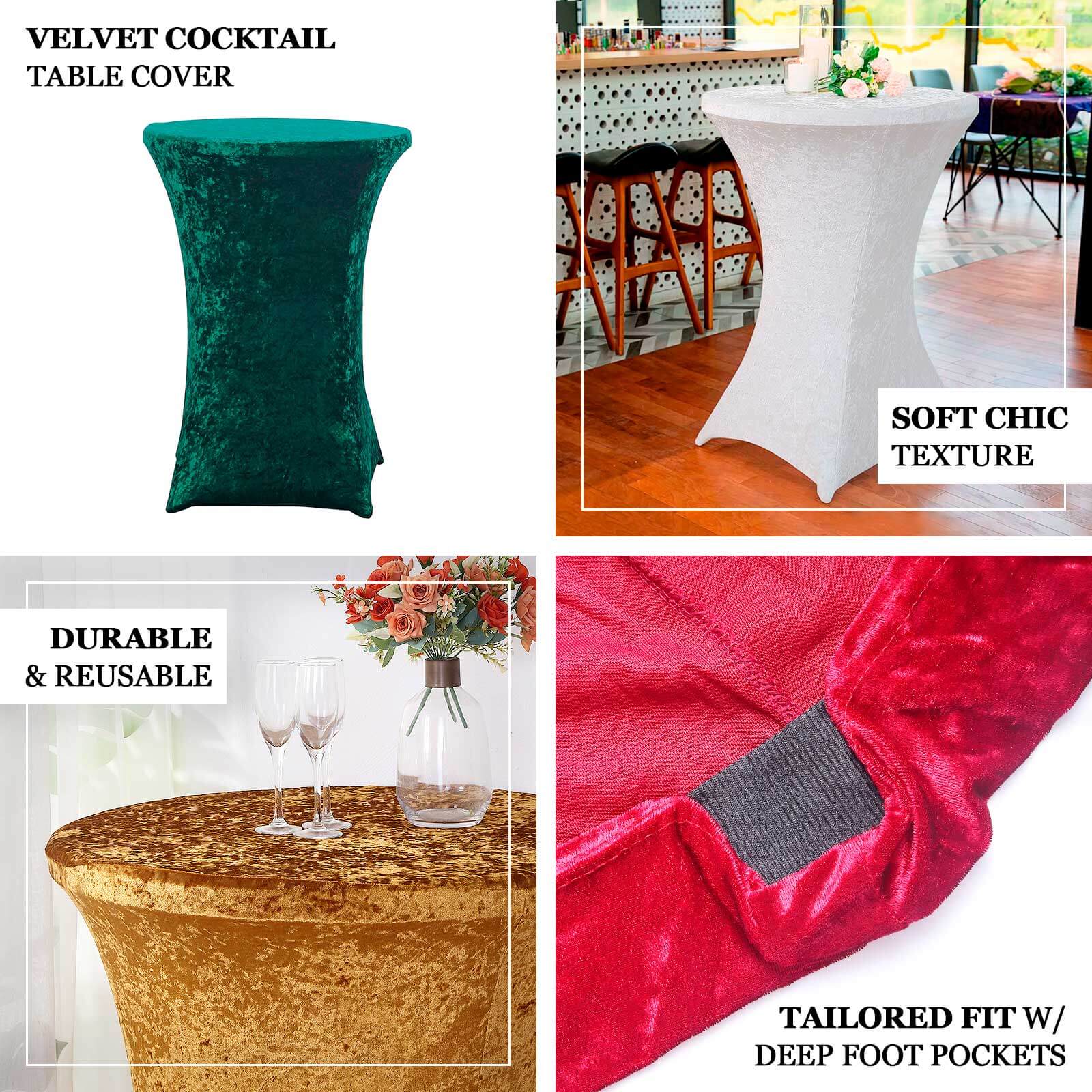 Crushed Velvet Spandex 32 Round Cocktail Table Cover White Highboy Tablecloth - Smooth & Polished Party Decor