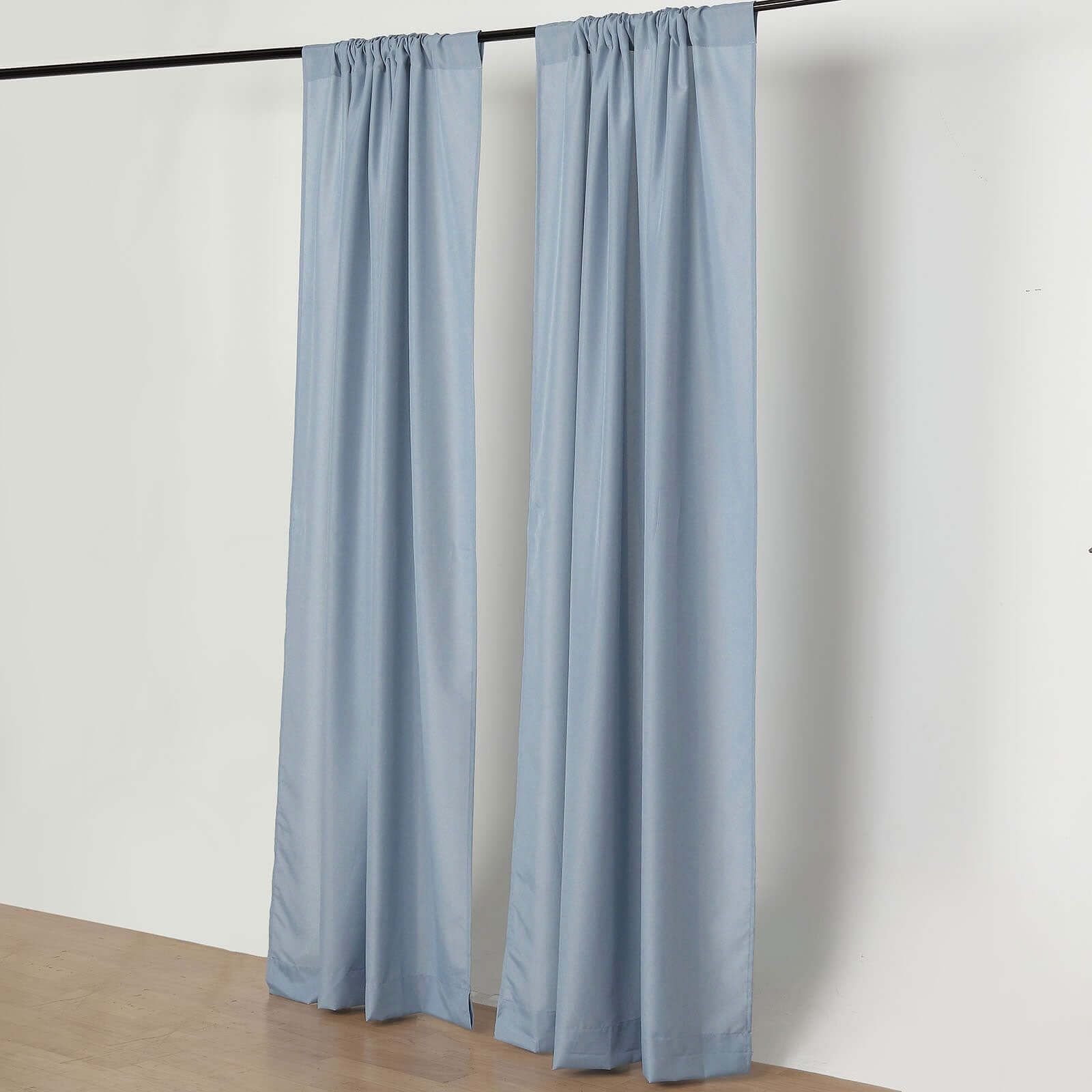 2 Pack Dusty Blue Polyester Event Curtain Drapes, 10ftx8ft Backdrop Event Panels With Rod Pockets 130 GSM