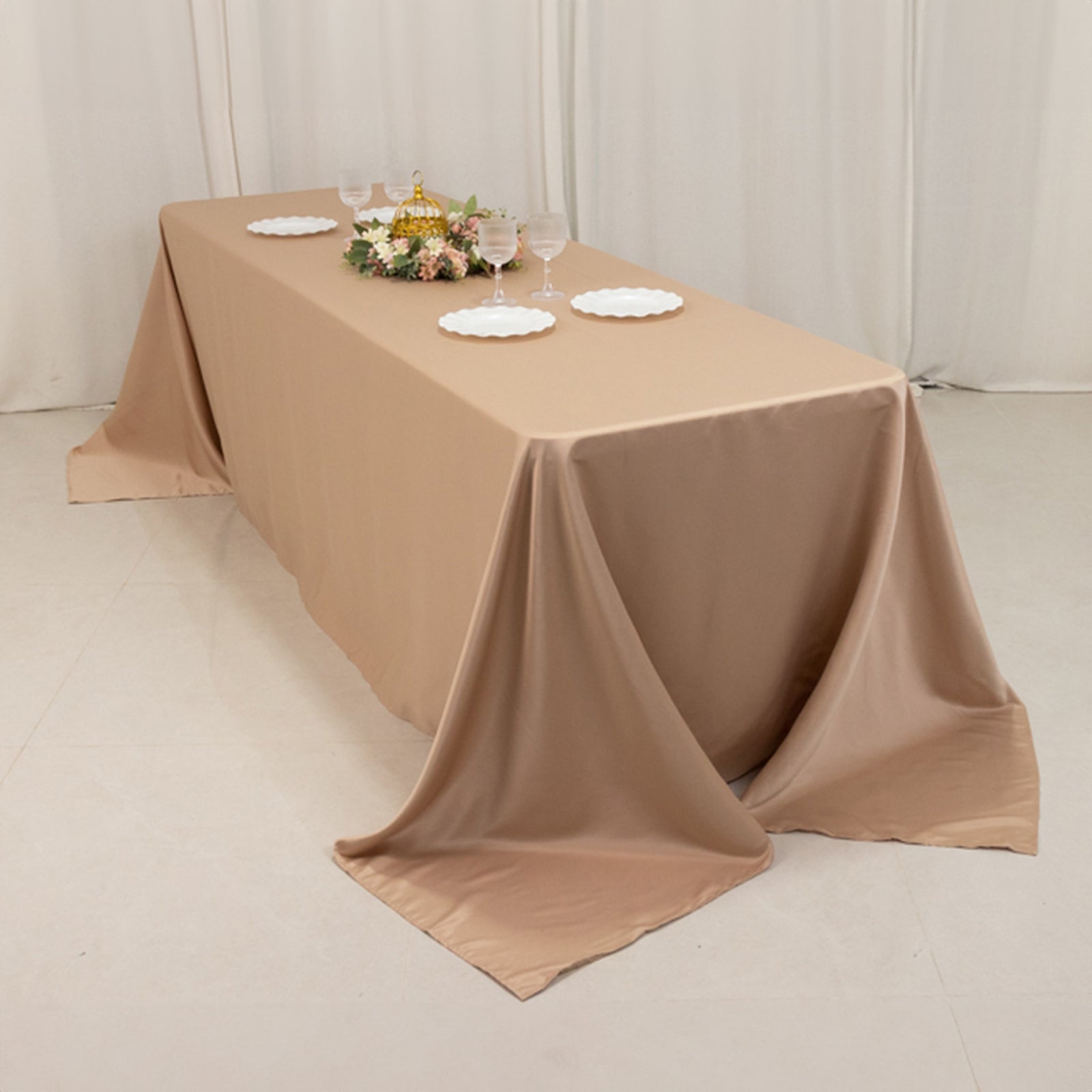 Lamour Satin 90x156 Rectangle Tablecloth Nude - Luxurious, Soft Seamless Table Cover