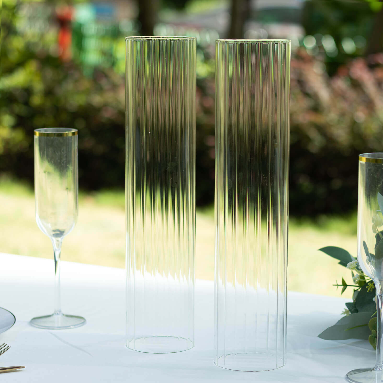 2-Pack Clear Ribbed Glass Hurricane Shades Open End Design - Stylish Candelabra Pillar Candle Holder Table Centerpiece 14