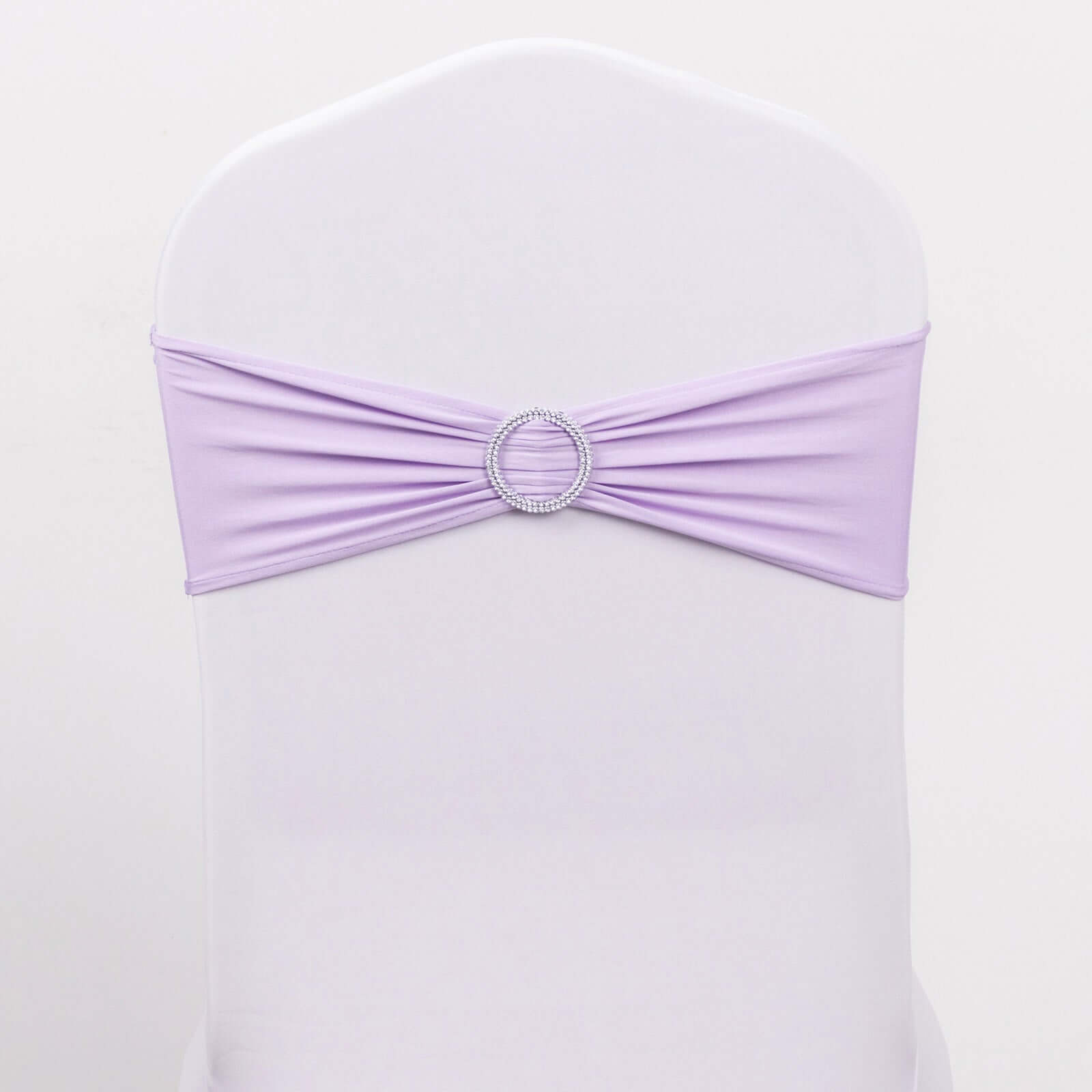 5 Pack Stretch Spandex Chair Sashes Lavender Lilac - Reusable Chair Bands with Silver Diamond Ring Slide Buckle 5x14