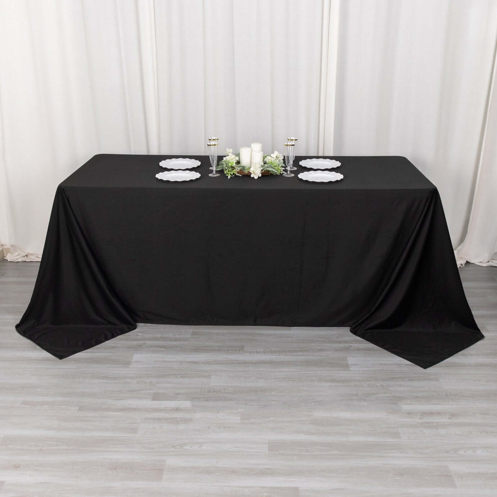 Premium Scuba Rectangular 90x132 Tablecloth Black - Wrinkle Free, Stain Resistant & Seamless Table Cover for Weddings and Parties