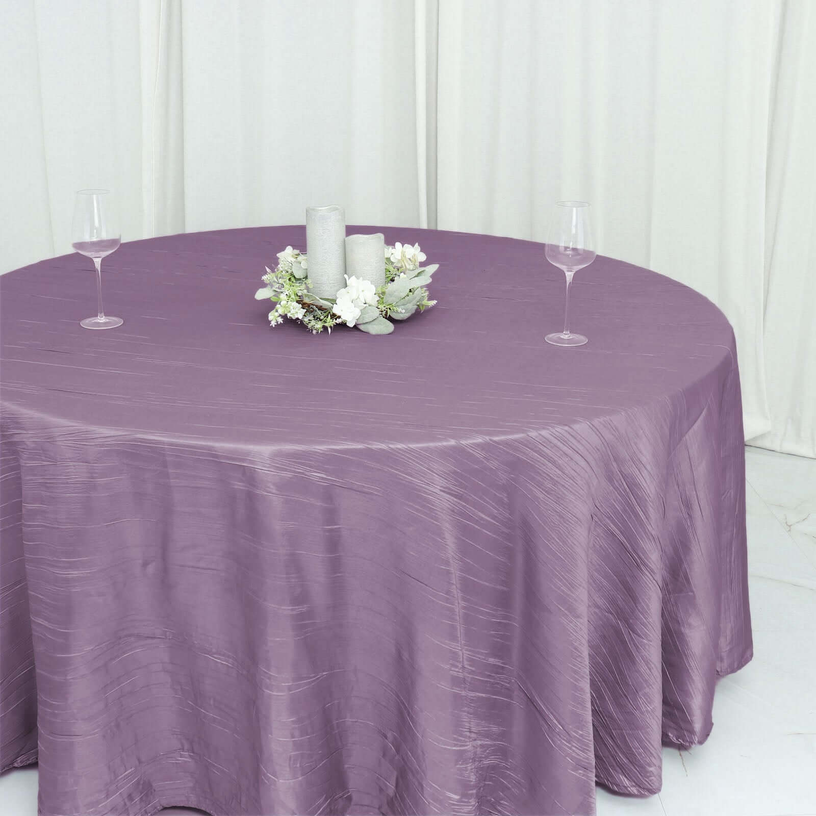 Taffeta 120 Round Tablecloth Violet Amethyst - Seamless Accordion Crinkle Table Cover