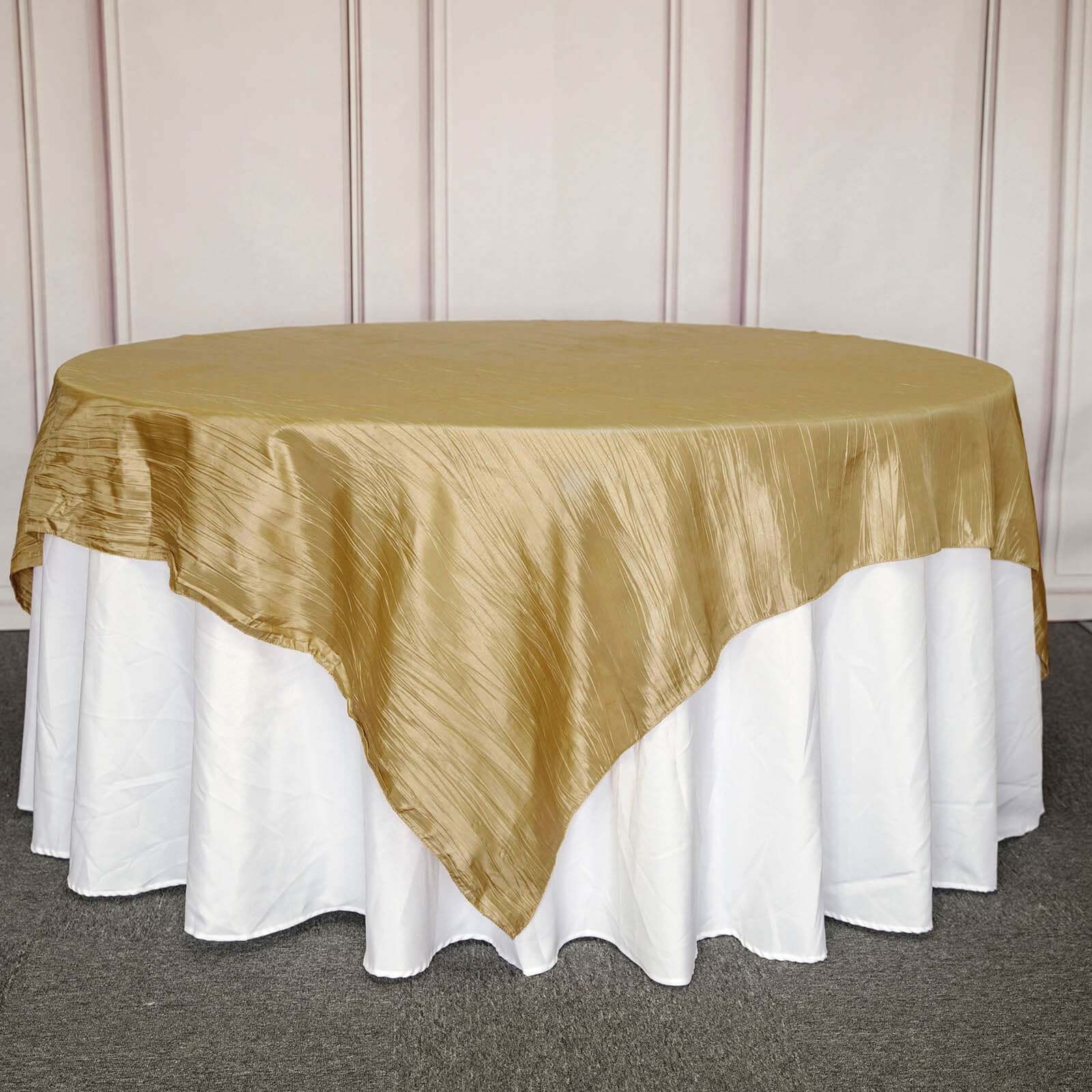 Taffeta 90x90 Table Overlay Square Tablecloth Gold - Accordion Crinkle Design for Modern Celebrations