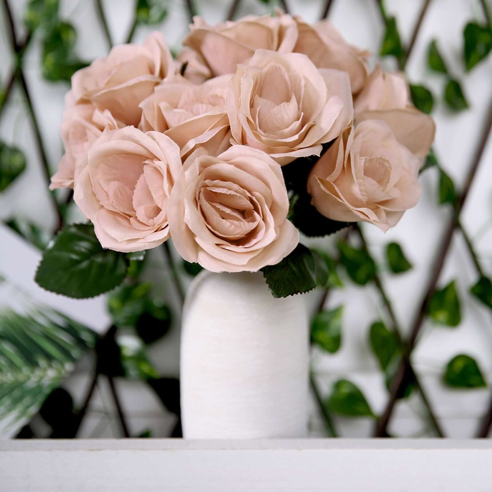 12 Dusty Rose Artificial Velvet-Like Fabric Rose Flower Bouquet Bush