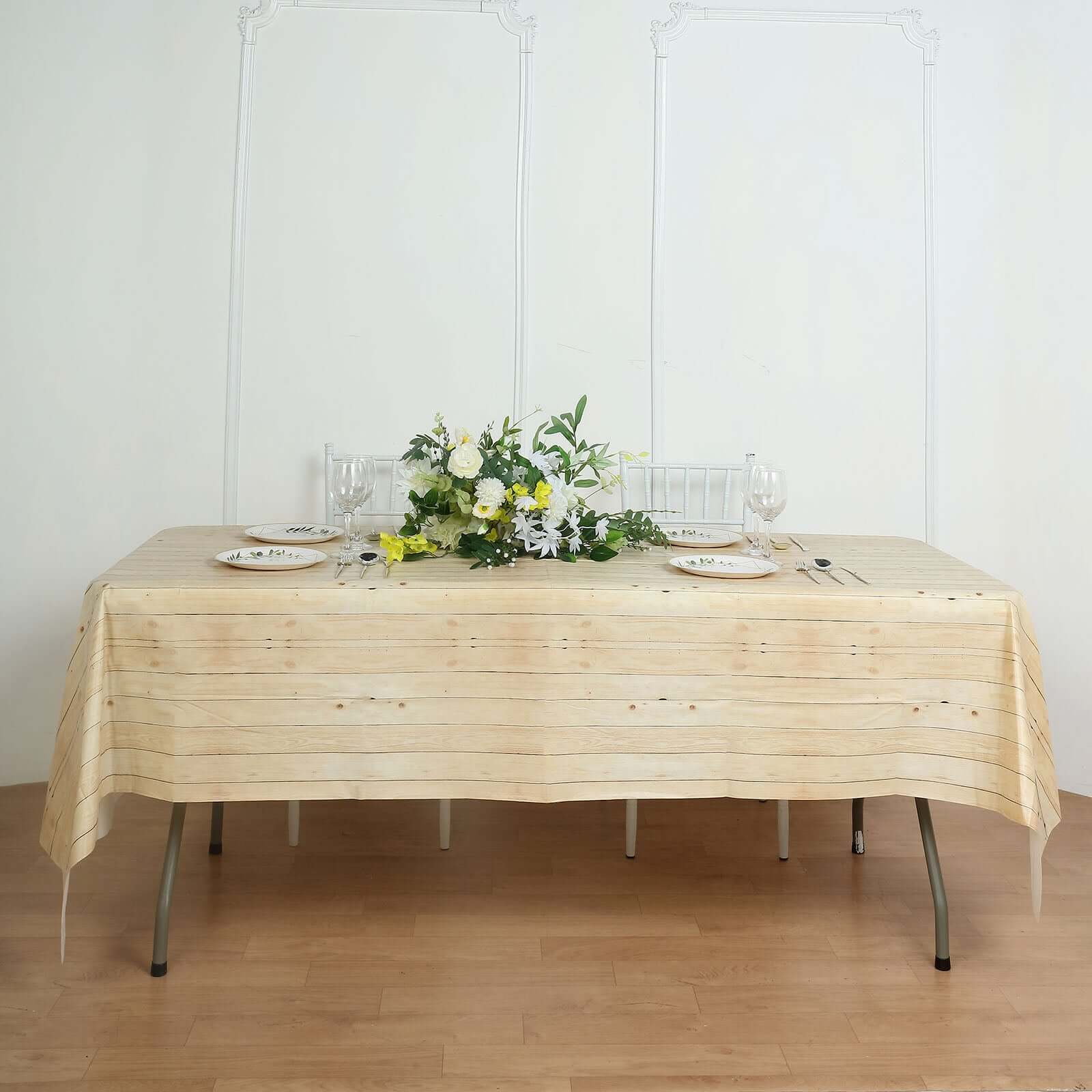 Plastic Table Cover Natural Rectangle with Rustic Wooden Print - Durable PVC Disposable Tablecloth 52x108