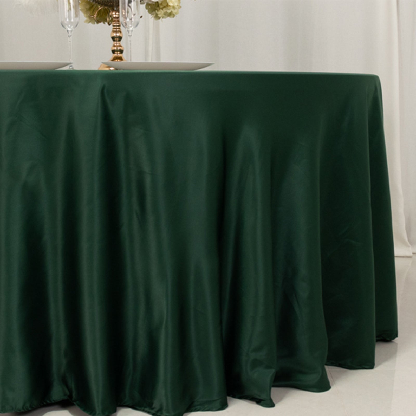 Lamour Satin 120 Round Tablecloth Hunter Emerald - Seamless Table Cover with Soft Tempered Sheen