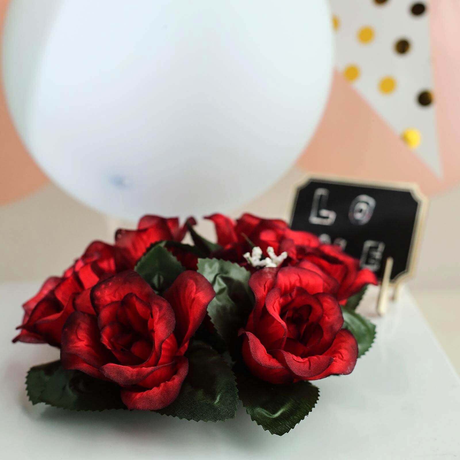 4 Pack 3 Black Red Artificial Silk Rose Flower Candle Ring Wreaths
