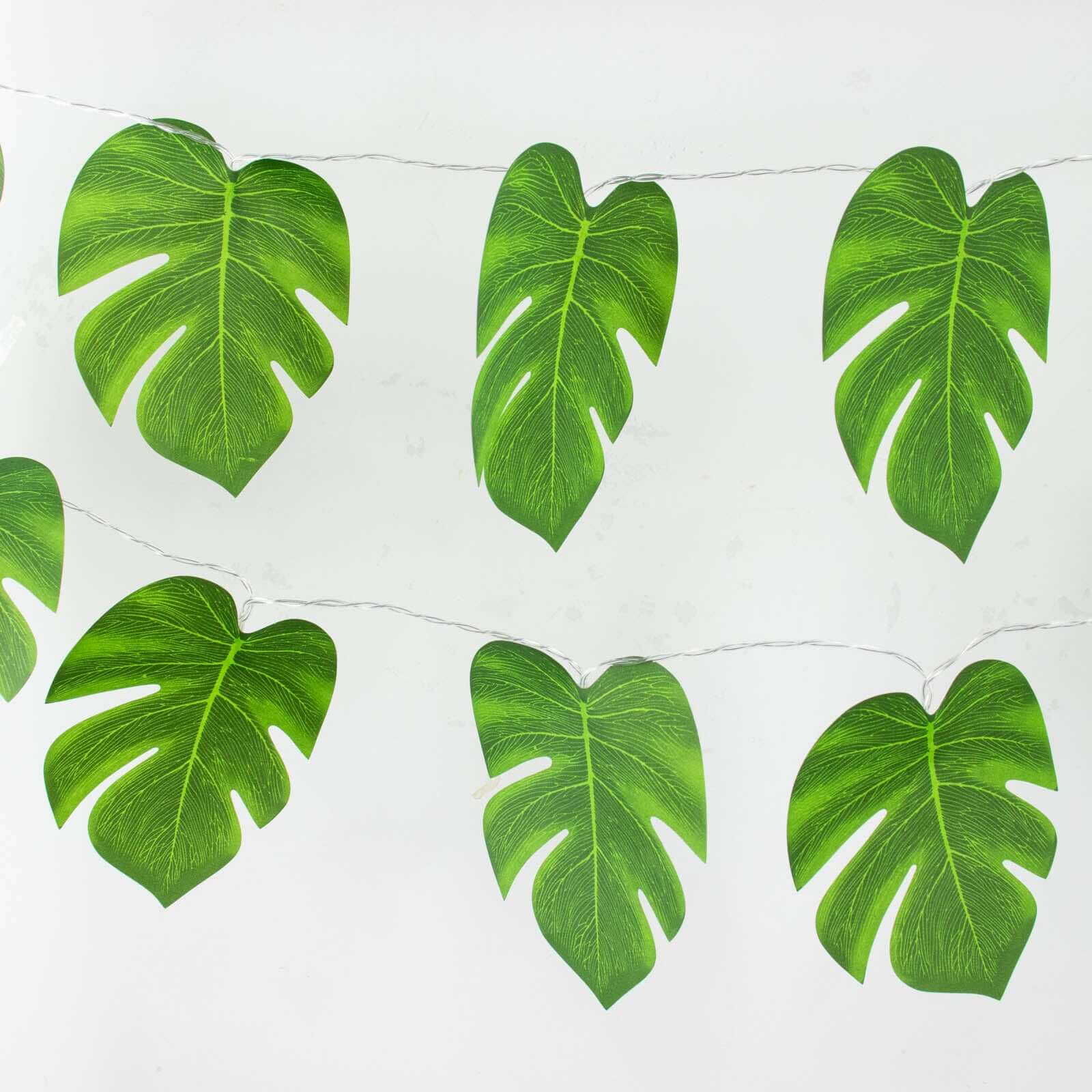 10ft Warm White LED Artificial Tropical Palm Leaf Vine String Lights, Wall Hanging Monstera Leaves Garland