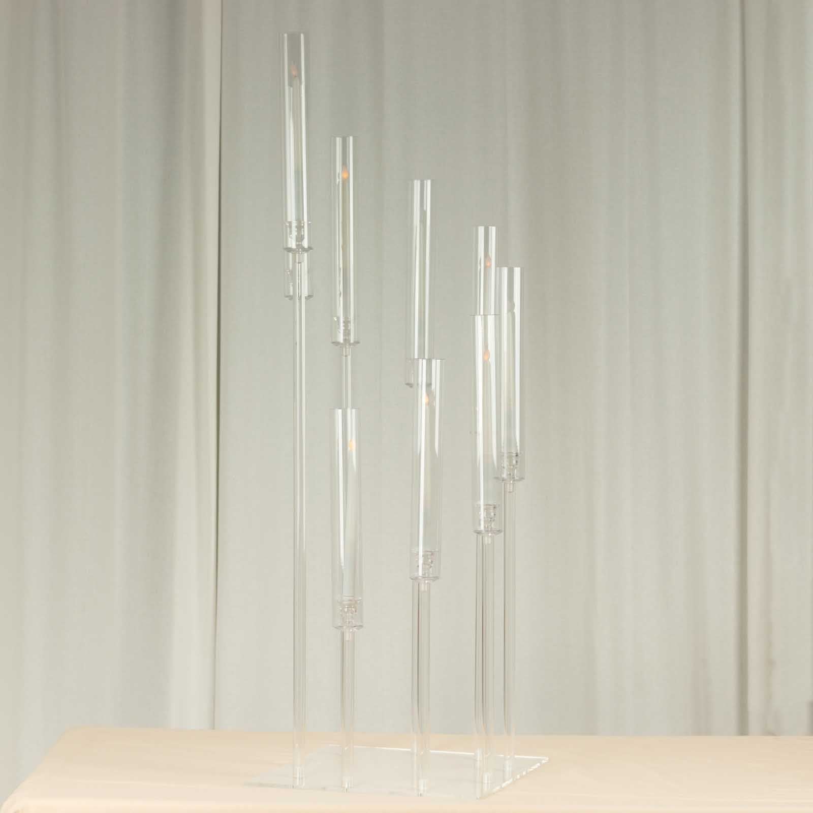 9-Arm Cluster Acrylic Candelabra Clear with Square Base - Sophisticated Taper Candle Holder Table Centerpiece for Pillar Candles 4ft