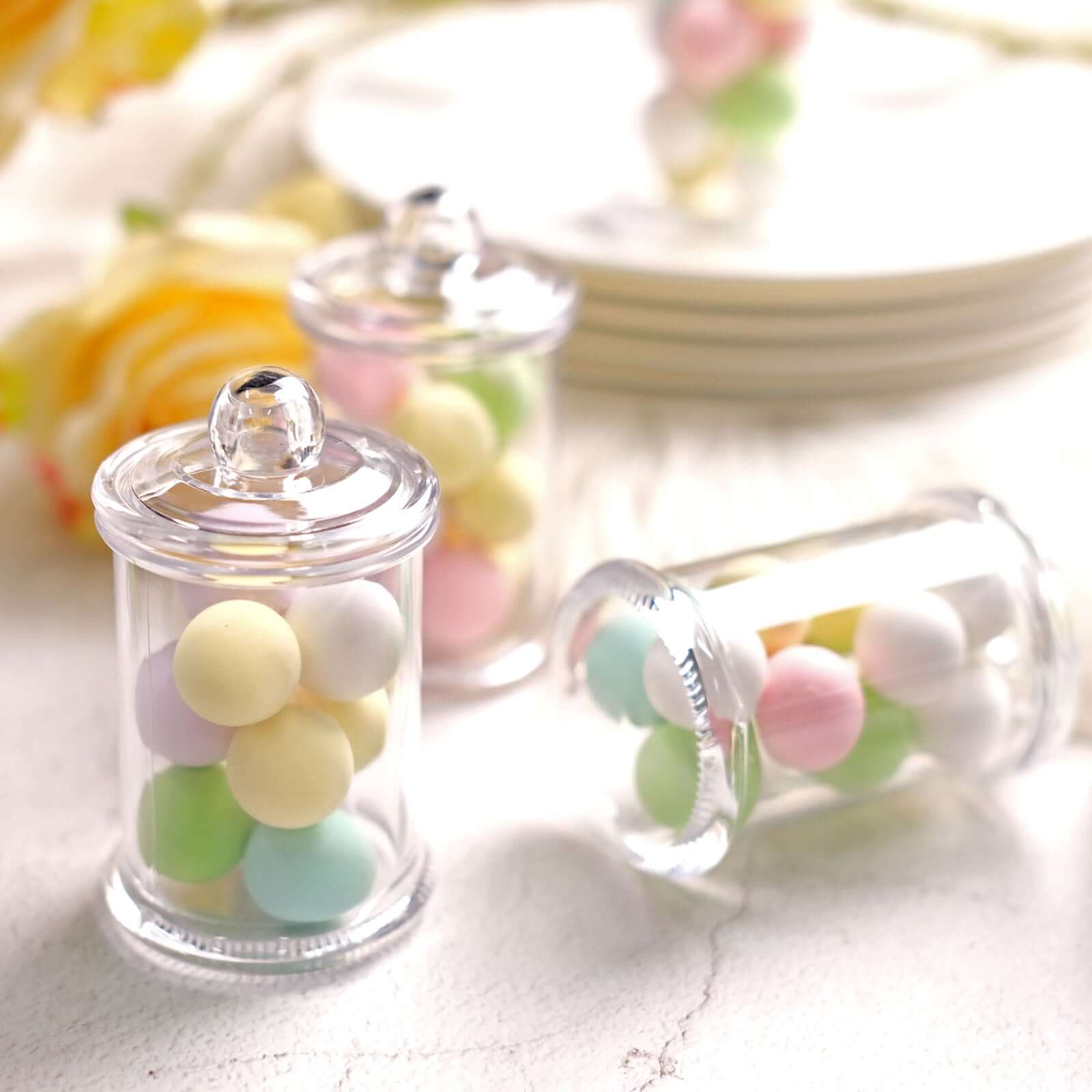 12-Pack Candy Jars Disposable Design with Clear Lids - Plastic Goodie Containers for Parties 3.5