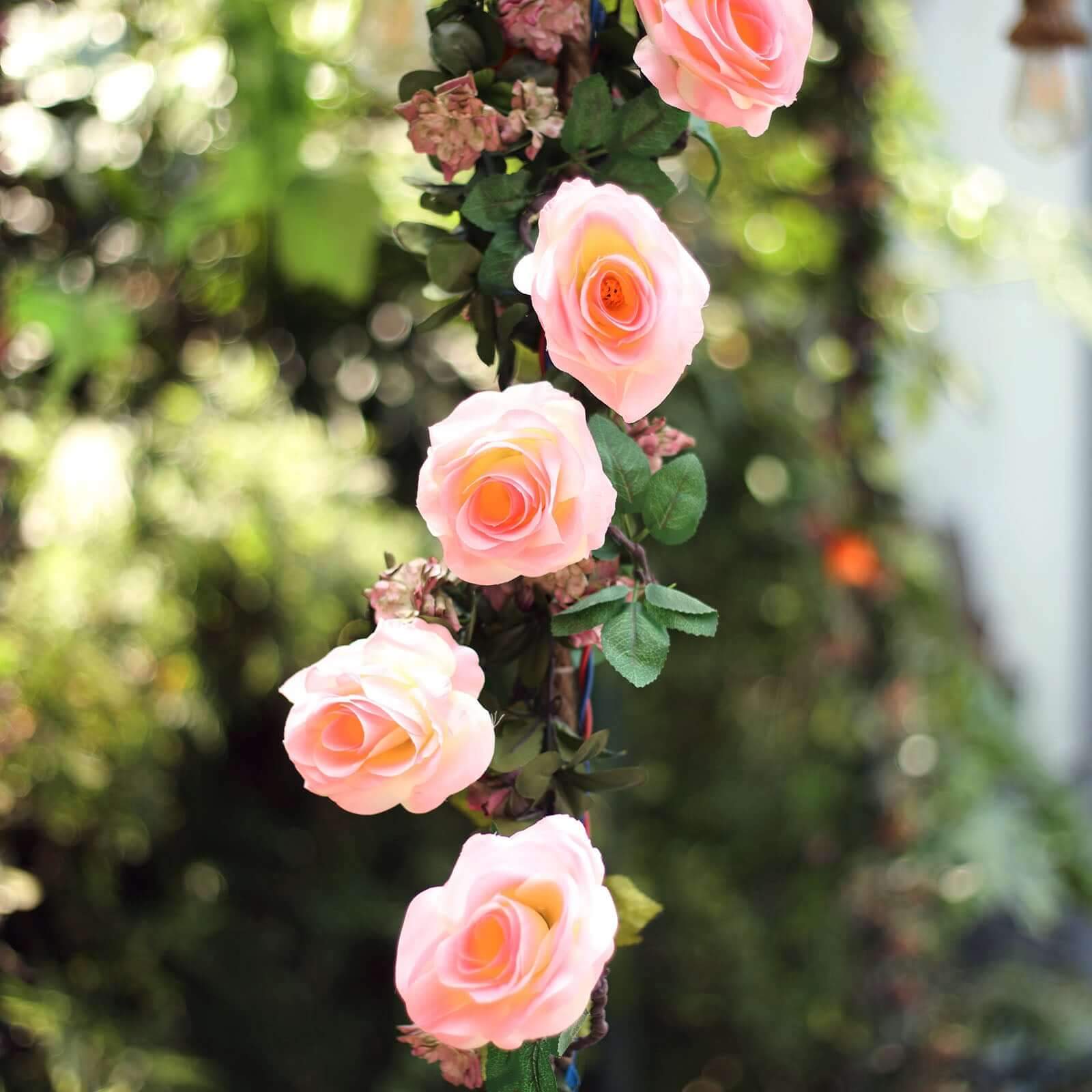 6ft Pink Artificial Silk Rose Hanging Flower Garland, Faux Vine