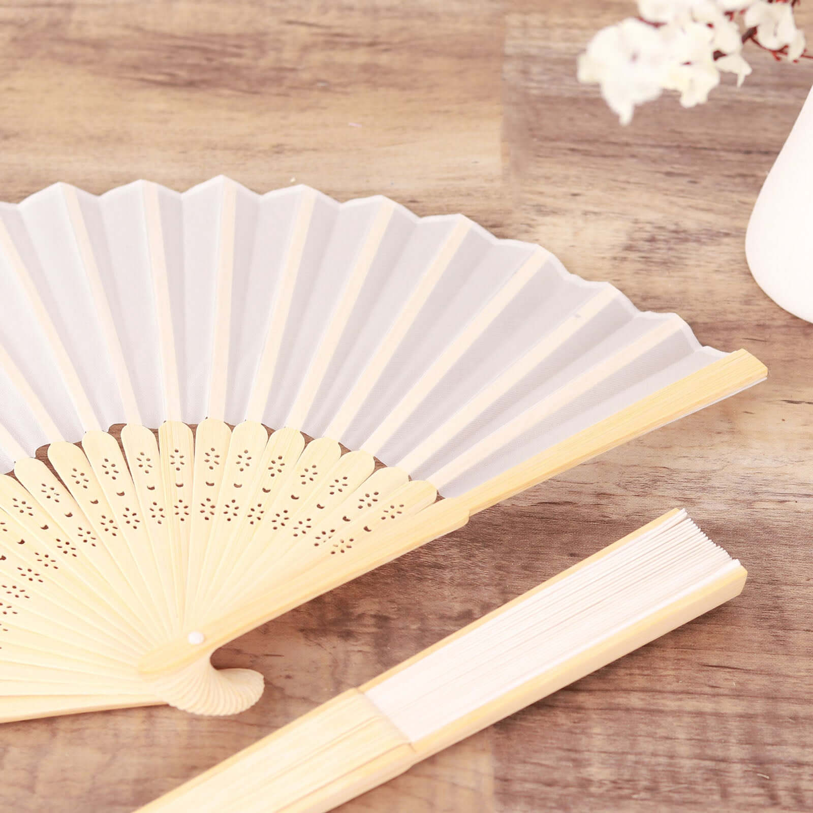 5 Pack White Asian Silk Folding Fans Party Favors, Oriental Folding Fan Favors