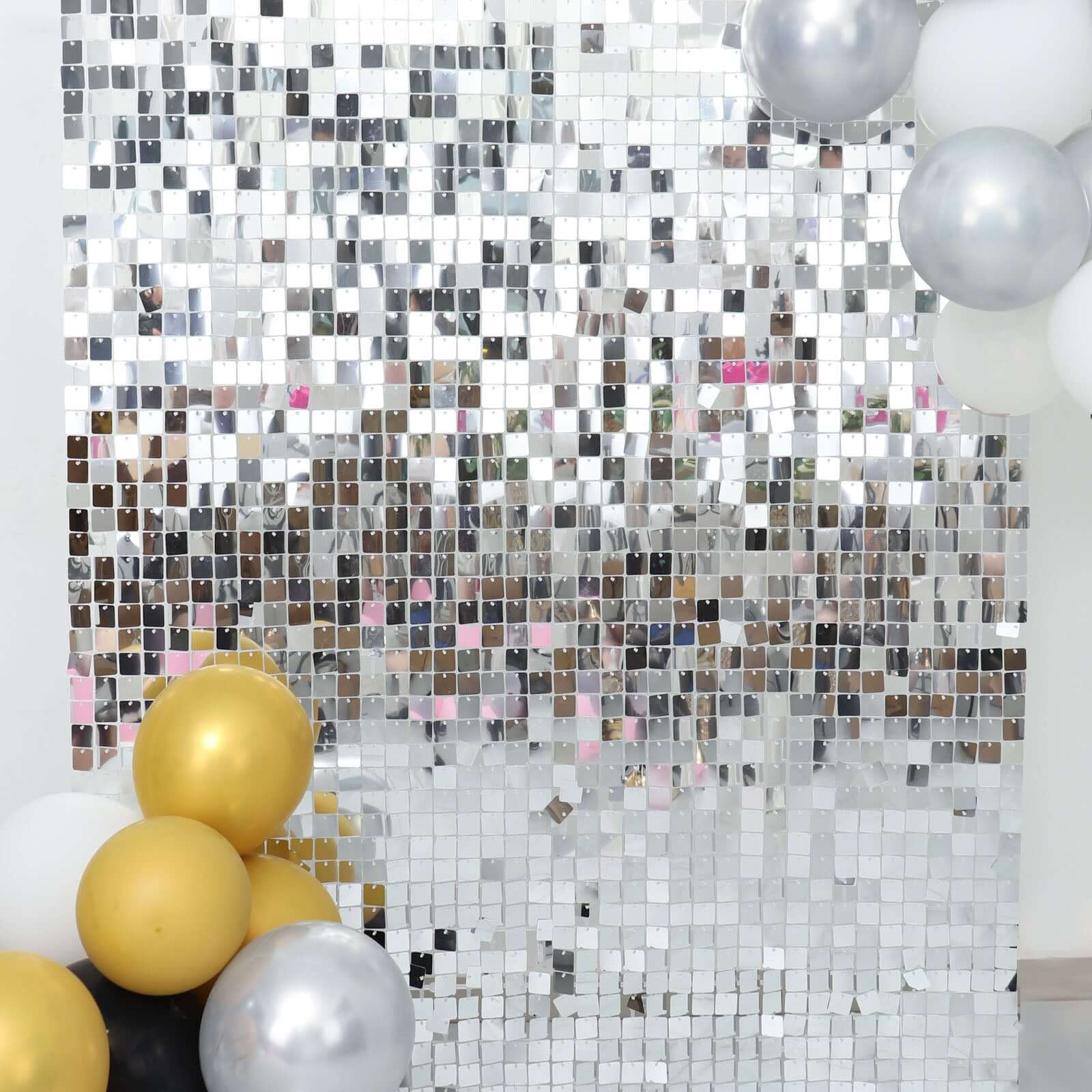 10sq.ft Shiny Silver Square Sequin Shimmer Wall Party Photo Backdrop, Active Spangle Wall Art Décor Panels - 10 Panels