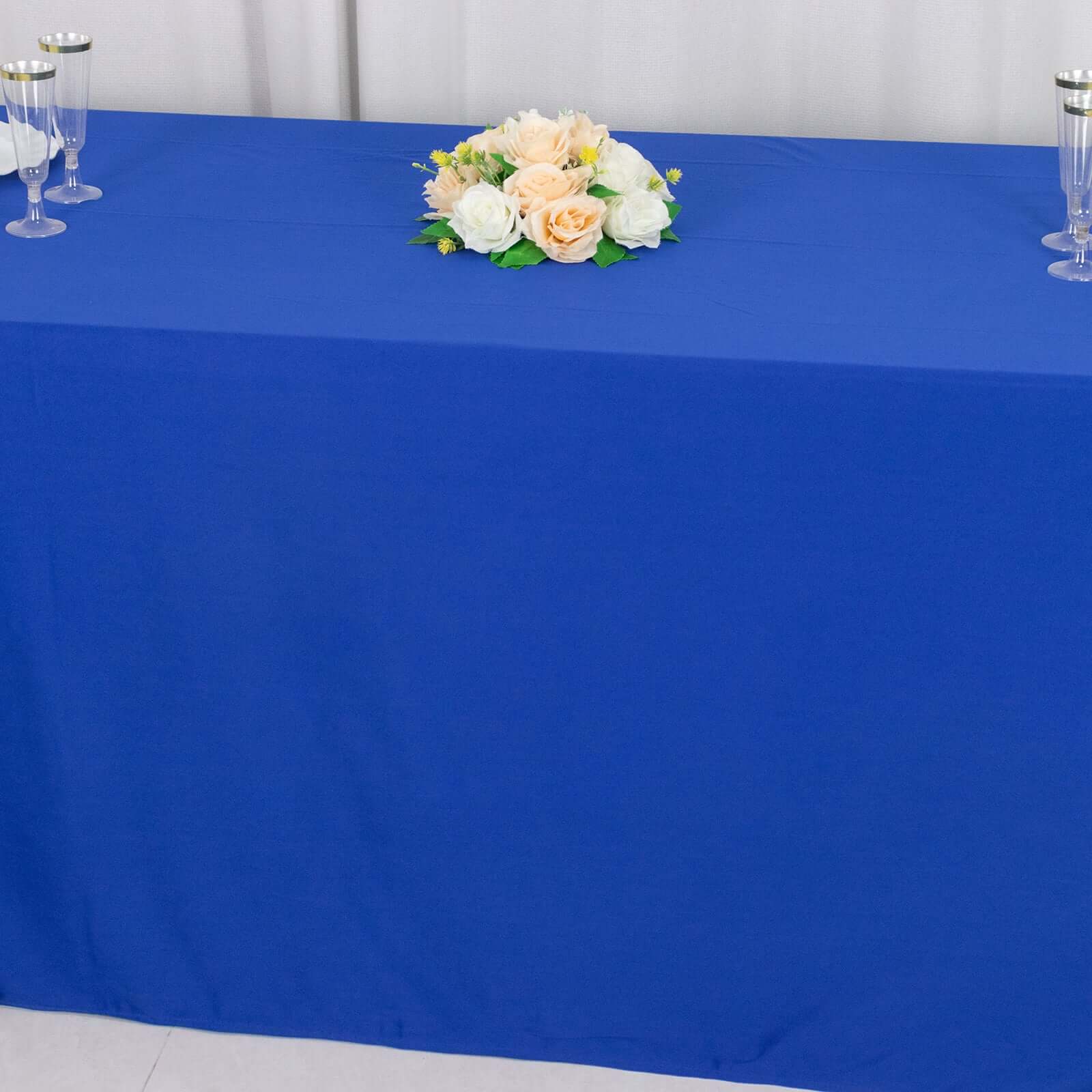 Premium Scuba Rectangular 90x132 Tablecloth Royal Blue - Wrinkle Free, Stain Resistant & Seamless Table Cover