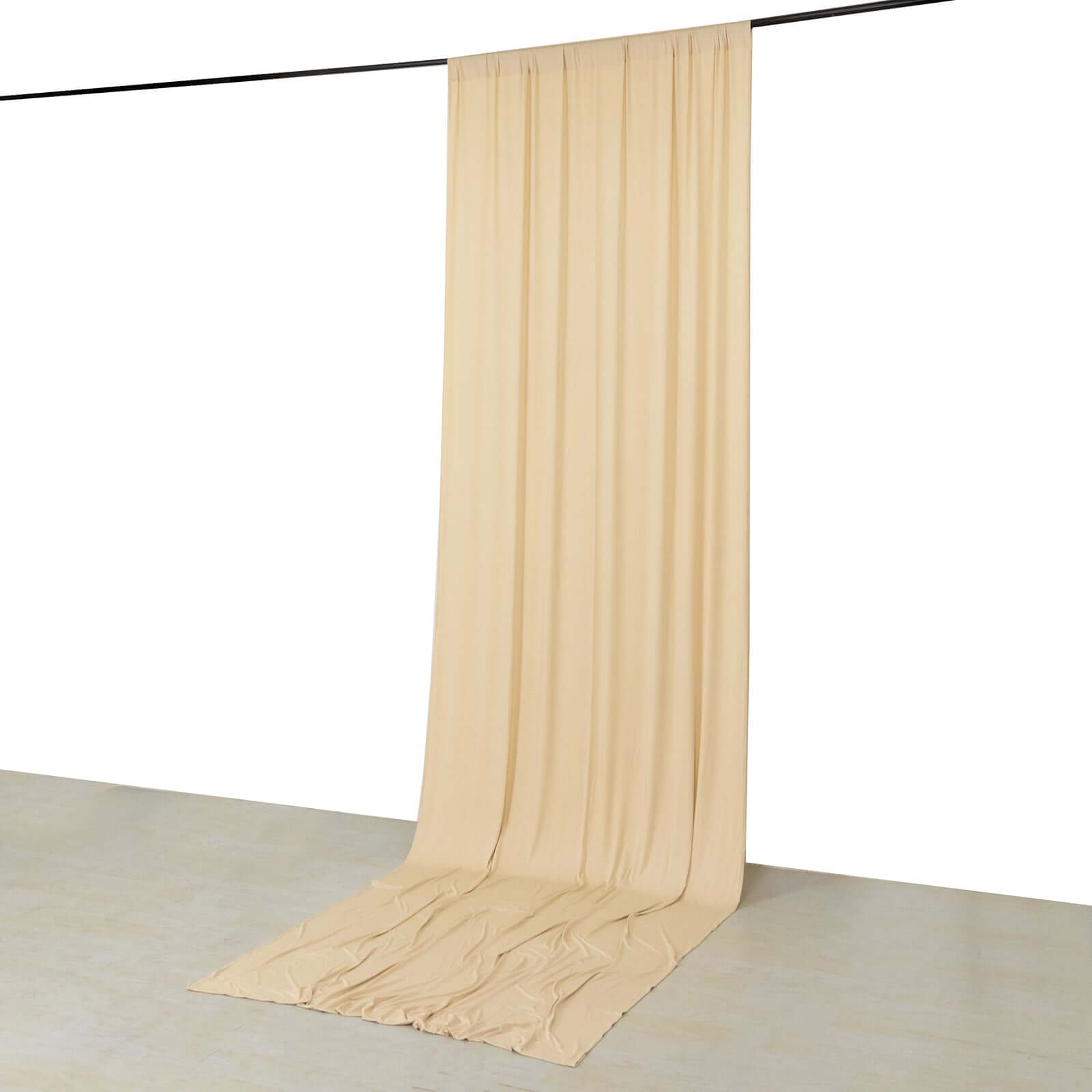 Beige 4-Way Stretch Spandex Event Curtain Drapes, Wrinkle Free Backdrop Event Panel with Rod Pockets - 5ftx14ft