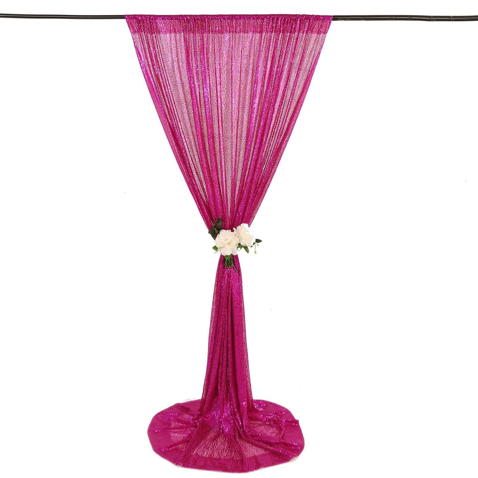 8ftx8ft Fuchsia Sequin Event Curtain Drapes, Backdrop Event Panel