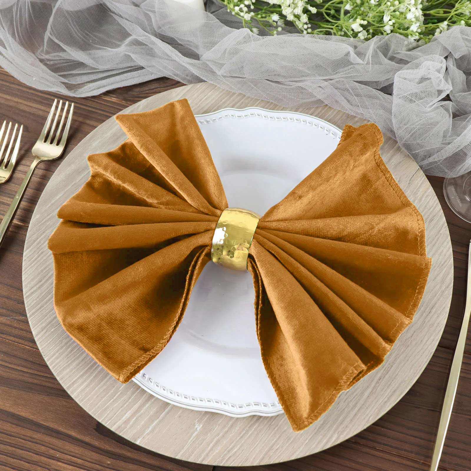 5 Pack Premium Velvet 20x20 Napkins Gold - Soft Sheen Finish Cloth Napkins for Upscale Gatherings