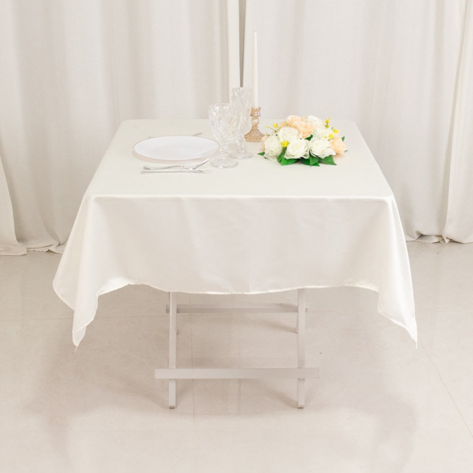 Lamour Satin 54x54 Square Tablecloth Ivory - Durable & Silk-Like Table Cover