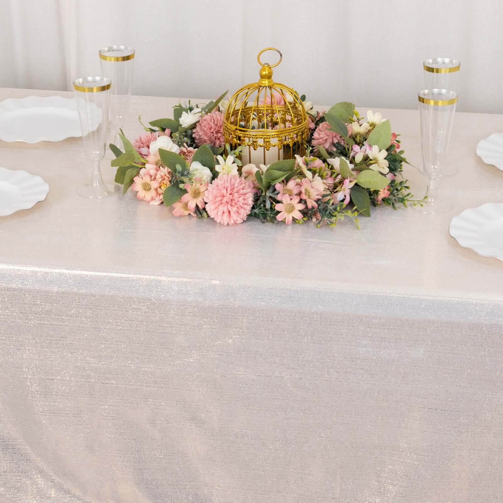 Sequin Dots Polyester 60x126 Rectangle Tablecloth Shimmering Beige - Wrinkle Free & Sparkling Table Cover