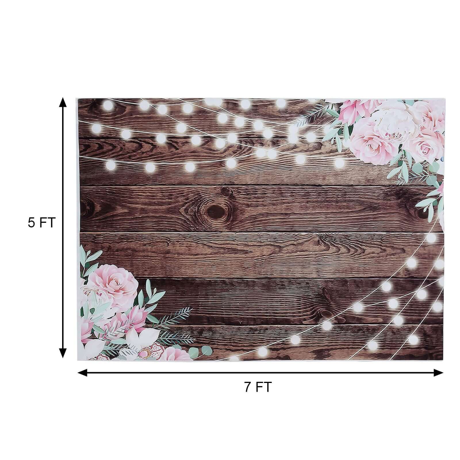 5ftx7ft Rustic Wood and String Lights Print Vinyl Photography Backdrop